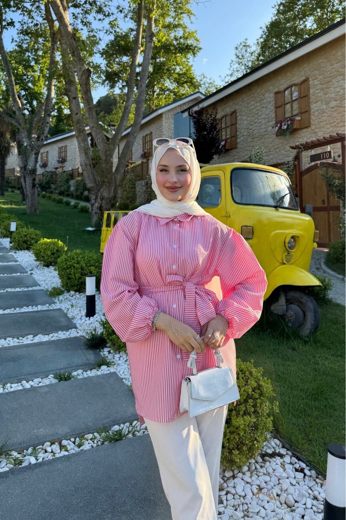 lurex moda Bağlamalı Çizgili Gömlek