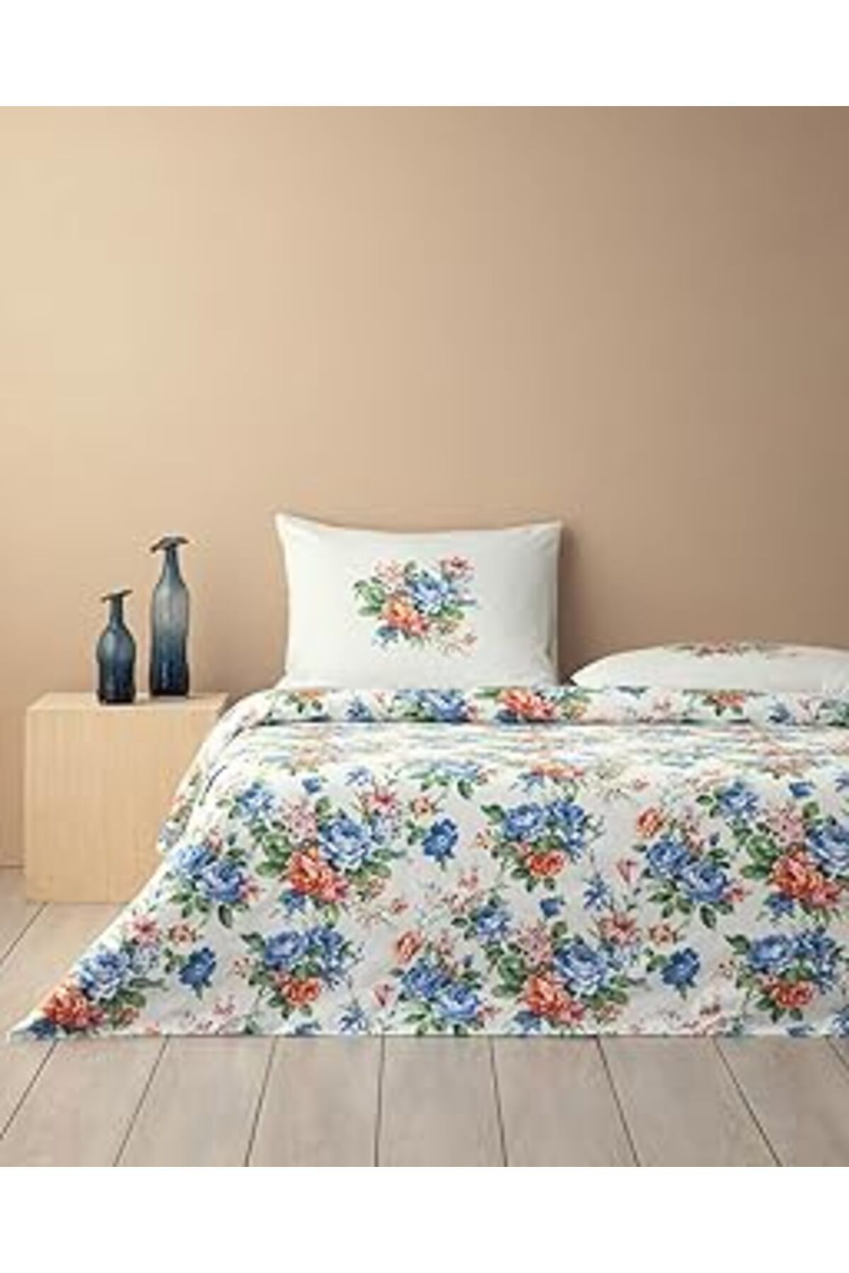 Qedii English Home Rose Romance Çift Kişilik Nevresim Seti Mavi