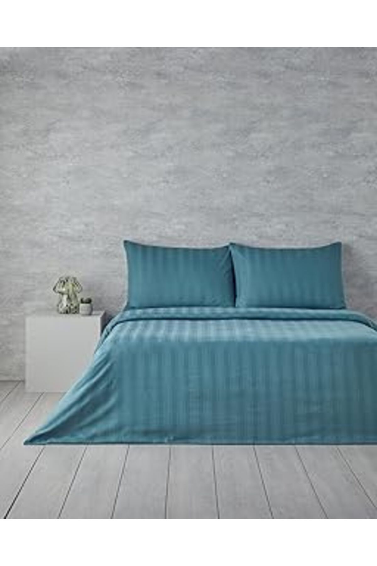 Qedii English Home Lior Çizgili Pamuk Saten King Size Nevresim Takımı Yeşil