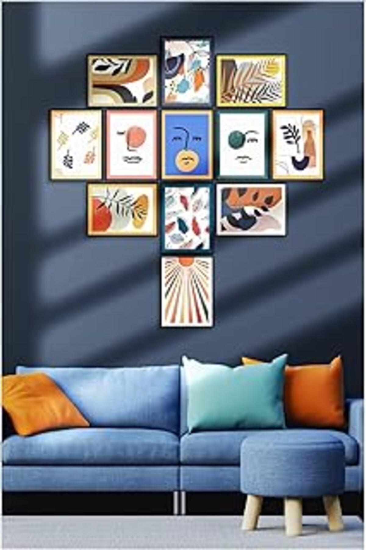 Mu Art Ahşap Ozcanlar Cerceve Çerçevesiz Çerçeve Görünümlü 12 Parça Mdf Tablo Seti Çoklu Çerçeve Seti Mdf Özc-Md