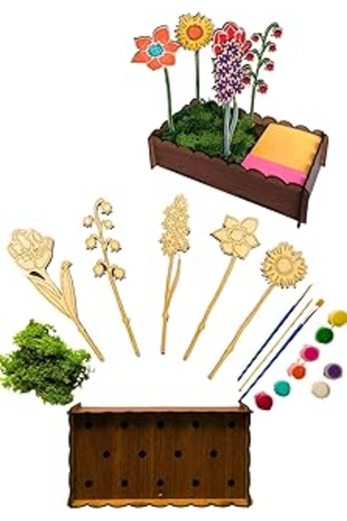 ASİTAN Art Inside Ahşap Boyama Seti, Çiçek Desenleri, 20 Cm, 5 Parça (5'Li Standlı)