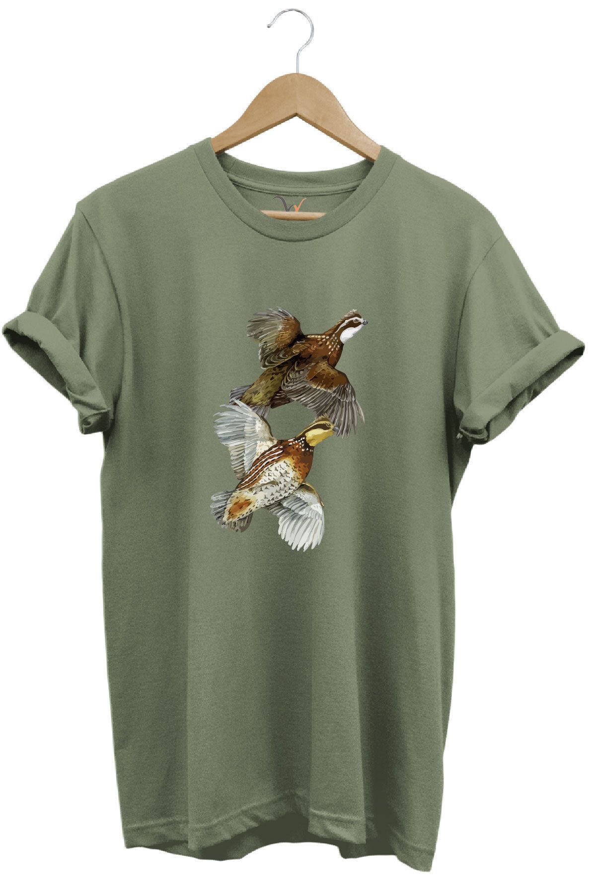 WİDİ Avcılık Hunter Keklik Kuşları Tasarımlı %100 Pamuk Regular Fit T-Shirt