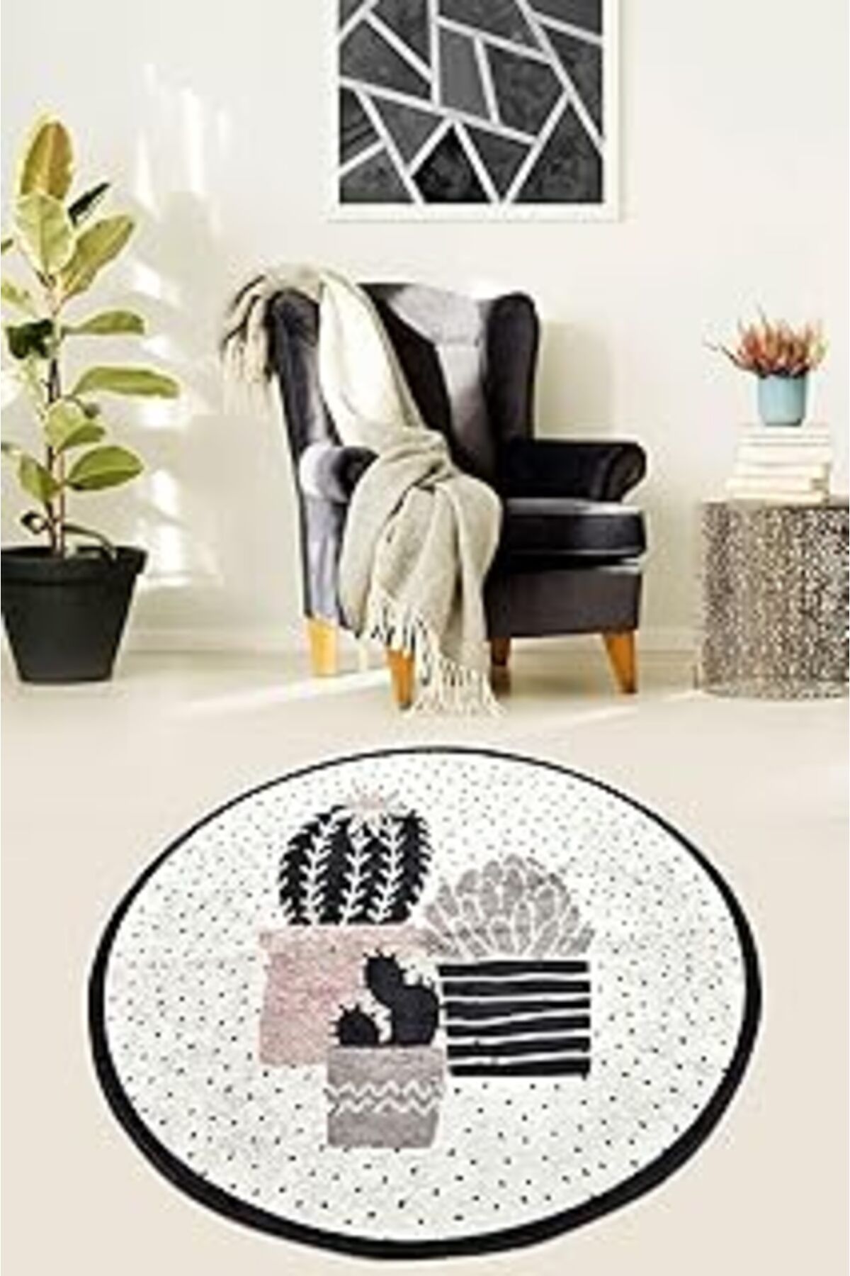 ASİTAN Chilai Home Three Cactus Djt Kaymaz Taban Dekoratif Halı, 120 X 180