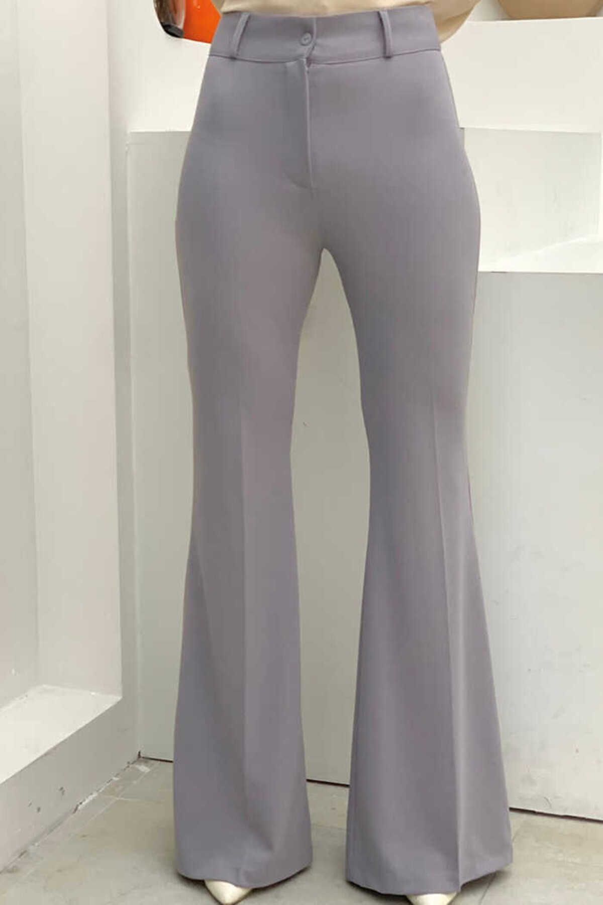BYM Bel Fermuarlı İspanyolpaça Pantolon 0231 Gri