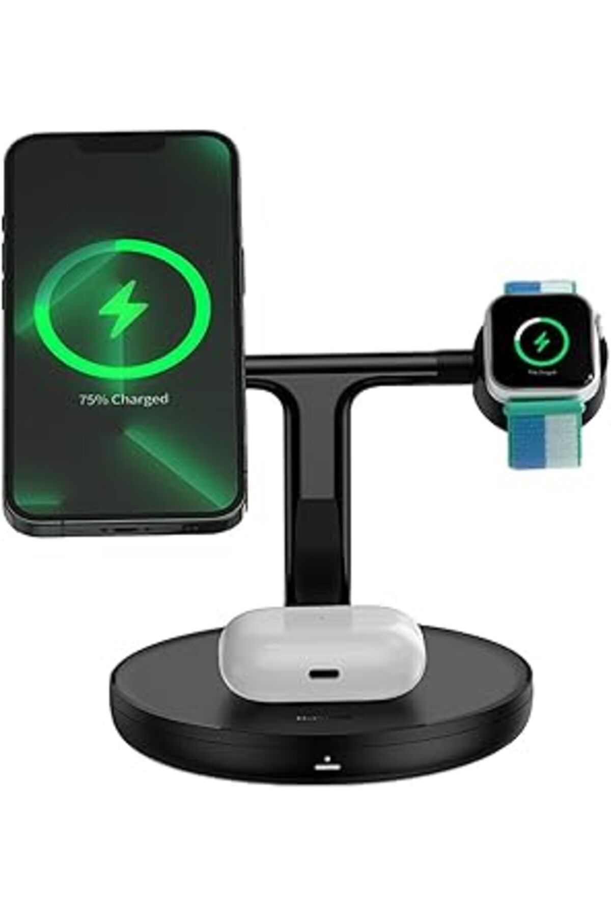 Mu Art Ahşap Swan 3 In 1 20W Wireless Şarj Özellikli Stant-Siyah