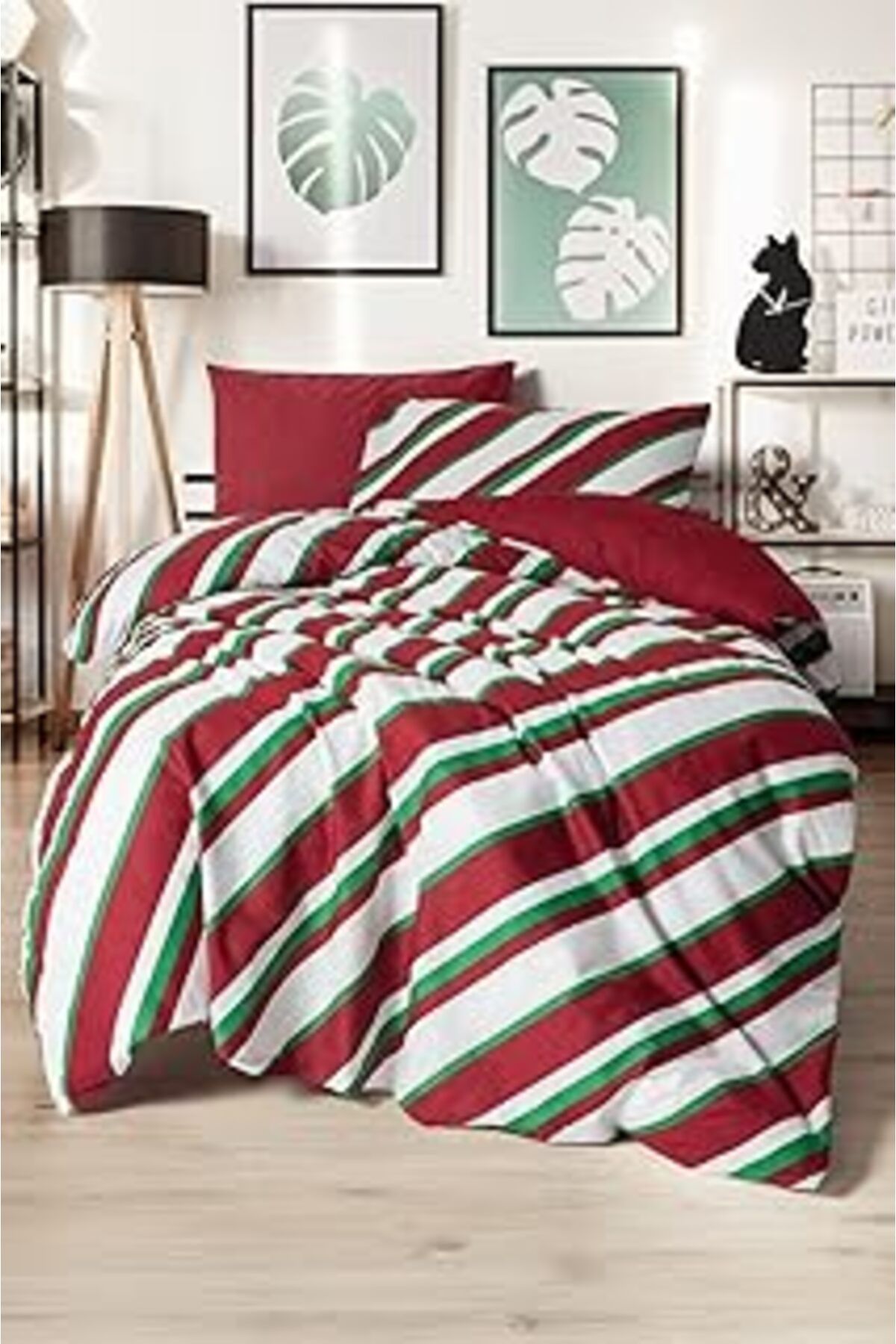 Qedii Cozy Home Festive Tek Kişilik Lastikli Çarşaflı Nevresim Takımı Merry Kırmızı