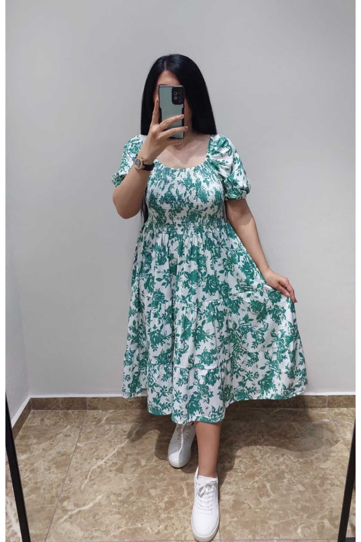 Nida Çelik Collection Kare Yaka Gipeli Elbise