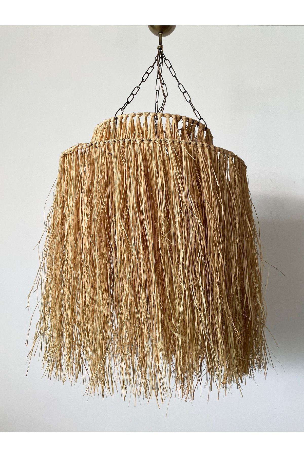 Turkish Belkıs Rattan Rattan Bambu Rafya Hasır Makrome Sarkıt Avize 60x70 cm
