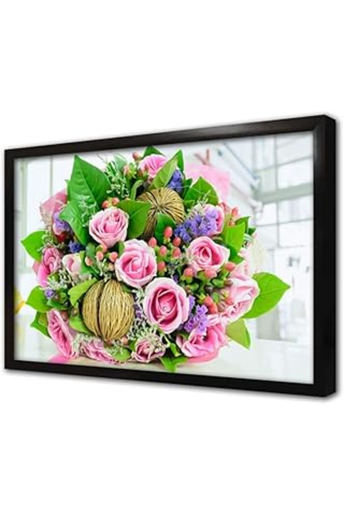 Pazarcan Gül Buketi Çerçeveli Cam Tablo 60X90 Cm Ca03639