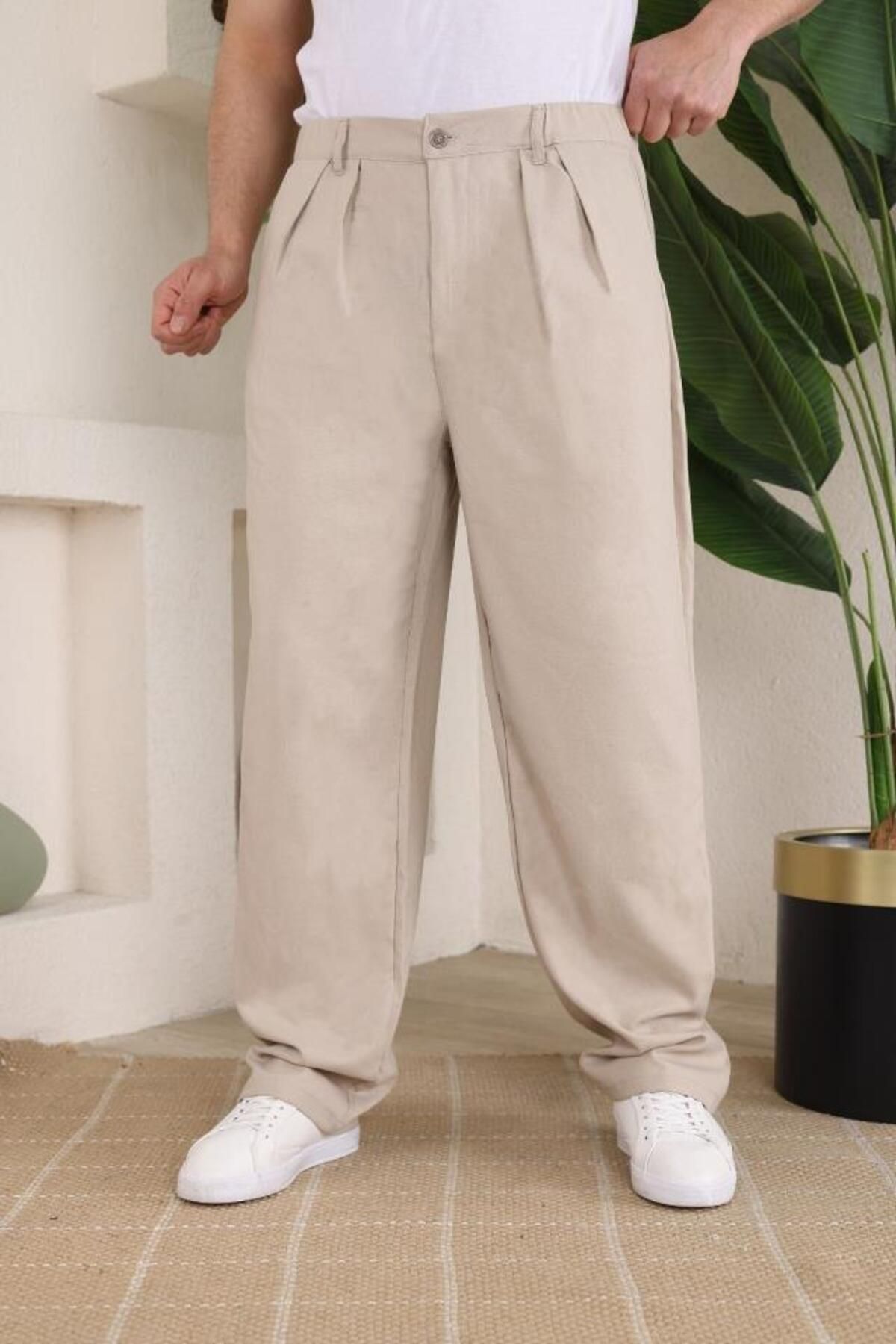 modamtn Erkek Beli Lastikli Pileli Baggy Pantolon