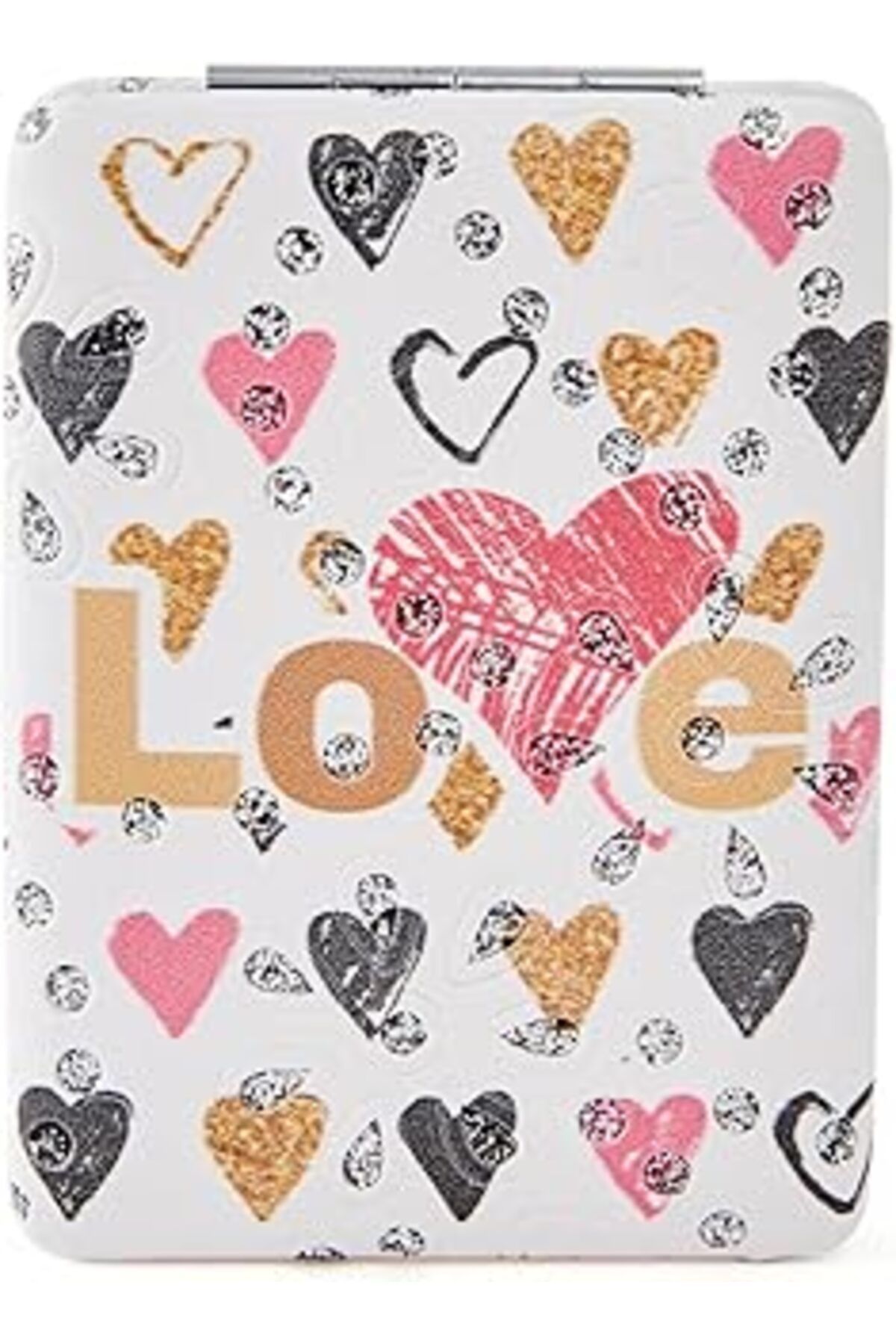 ASİTAN Promosyonca Aşk Temalı Cep Aynası, Kalp Ve Love Desenli