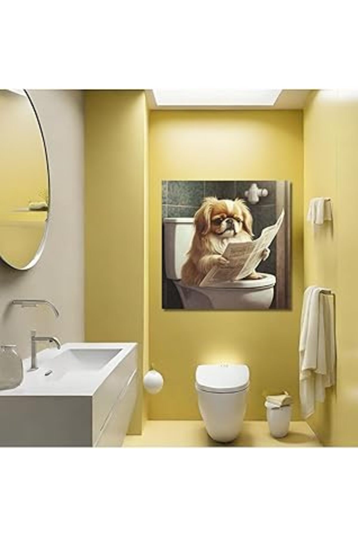 NETWORK ART Gaagart Tekli Kare Kanvas Banyo Tablosu Gazete Okuyan Pekinez Köpek 50 X 50 Gartnm8389