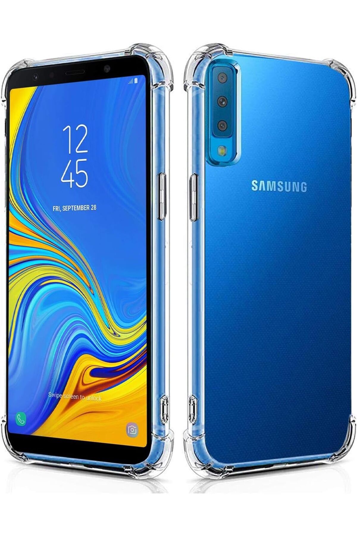 Ehr. Samsung Galaxy A7 2018 Uyumlu Darbe Önleyici Sararmaya Dayanıklı Airbag Korumalı Ultra Slim TPU Şeff