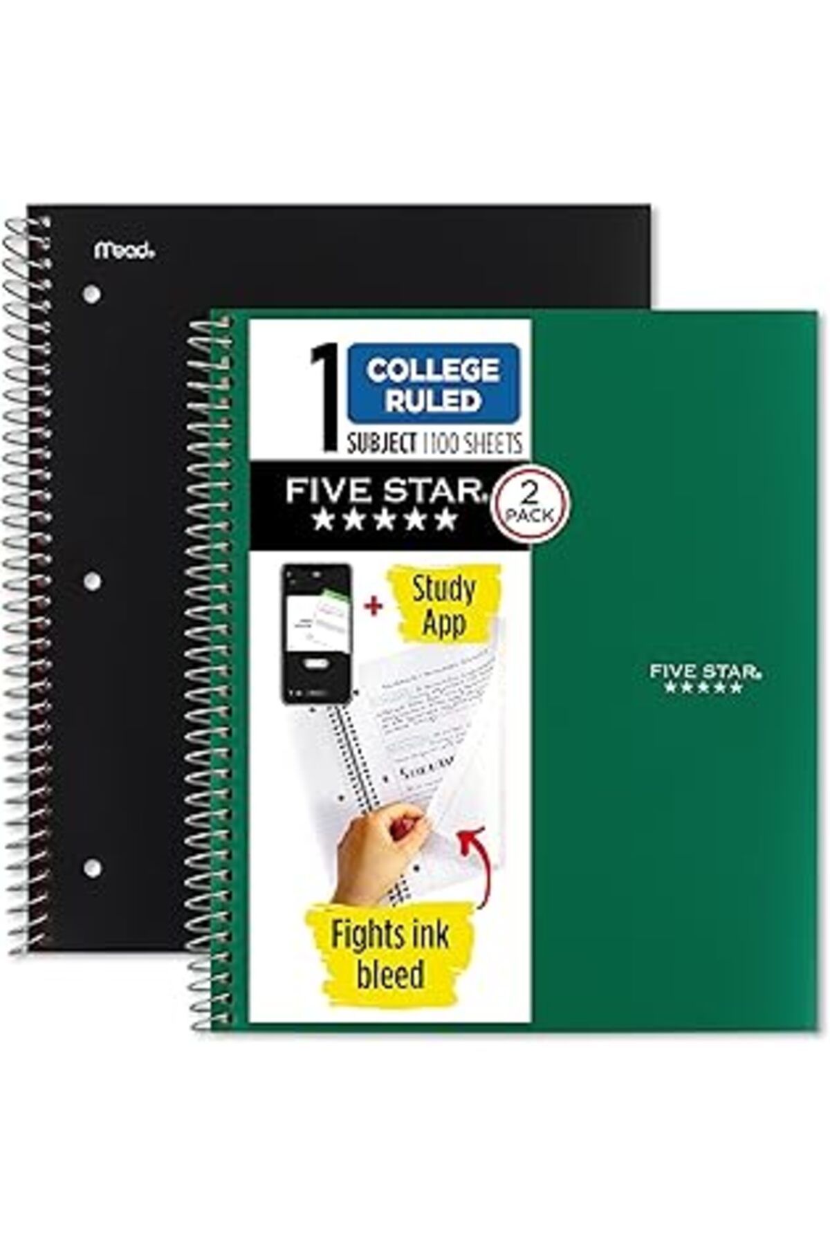 ASİTAN Five Star Spiral Defter + Çalışma Uygulaması, 2'Li Paket, 1 Konu, Kolej Çizgili Kağıt, Mürekkep Kan