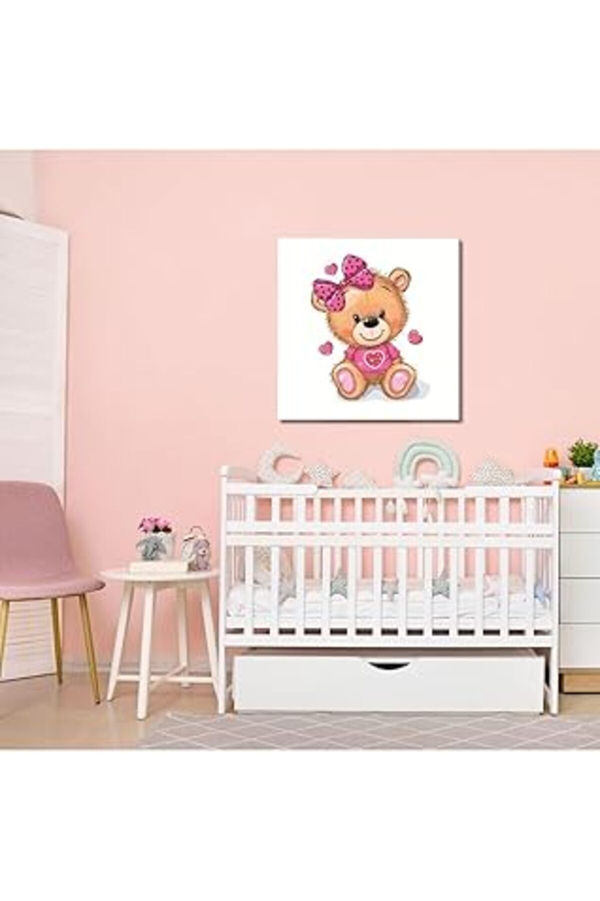 Pazarcan Gaagart Tekli Kanvas Kız Odası Pembe Kalpli Ayıcık Tablosu 50 X 50 Gartnm8197