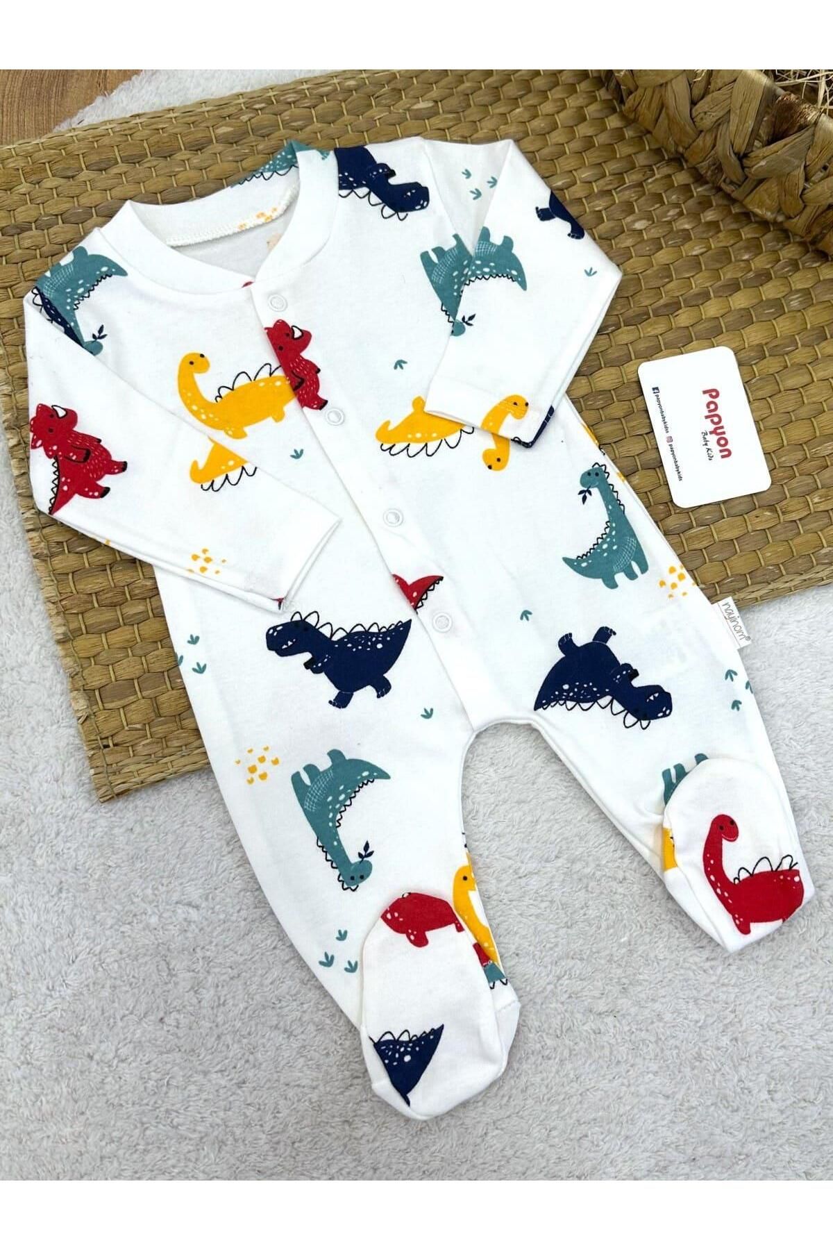 Papyon Baby Kids Dino Baskılı Erkek Bebek Patikli Tulum 0-1/1-3/3-6 Ay