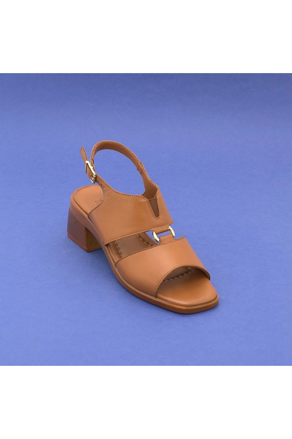 Metin Kundura İZZ 12122 Hakiki Deri Sandalet 6 cm Taba