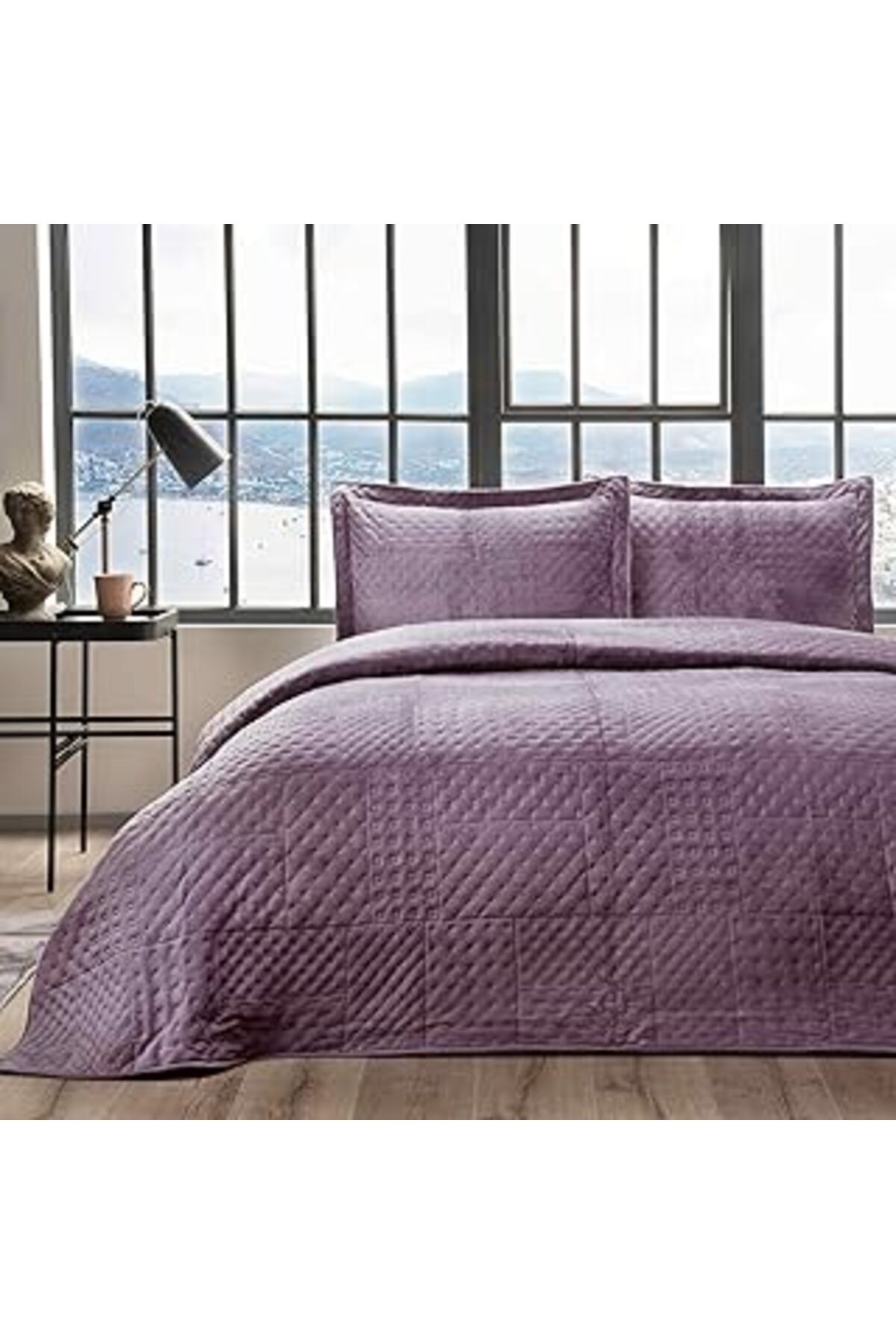 Qedii Taç Alvin Düz%100 Polyester Yatak Örtüsü Seti, Mürdüm, Tek Kişilik