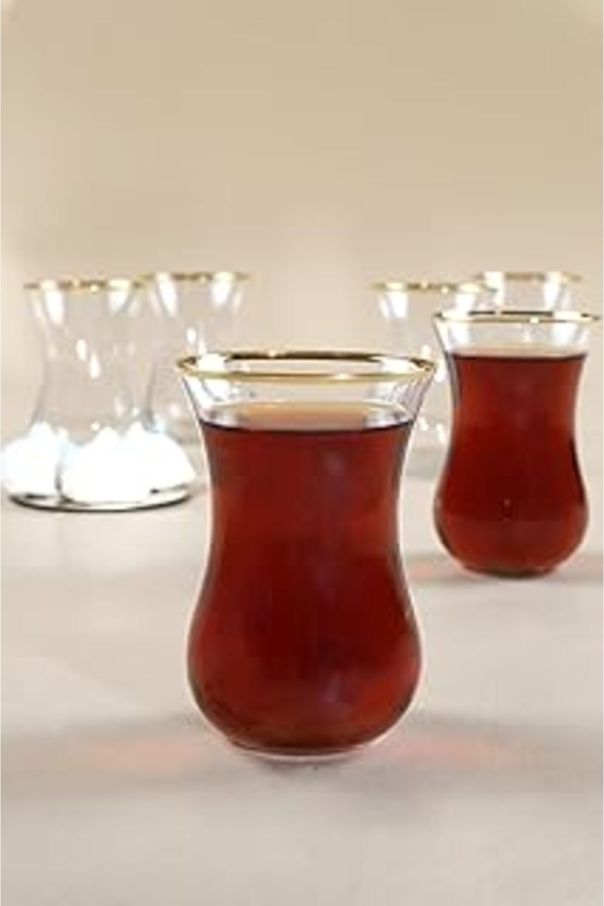 Mu Art Ahşap Pure Altın Yaldızlı İthal İnce 6'Lı Çay Bardağı Seti 120 Cc
