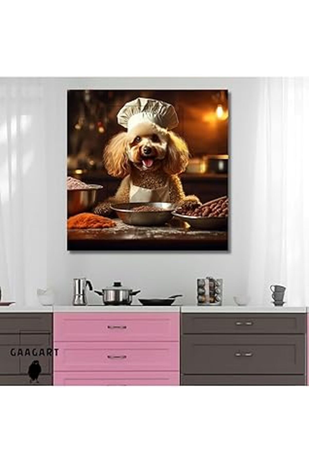 Pazarcan Gaagart Kanvas Mutfak Tablosu Aşçı Hayvanlar Sevimli Kaniş Köpek, 40 X 40