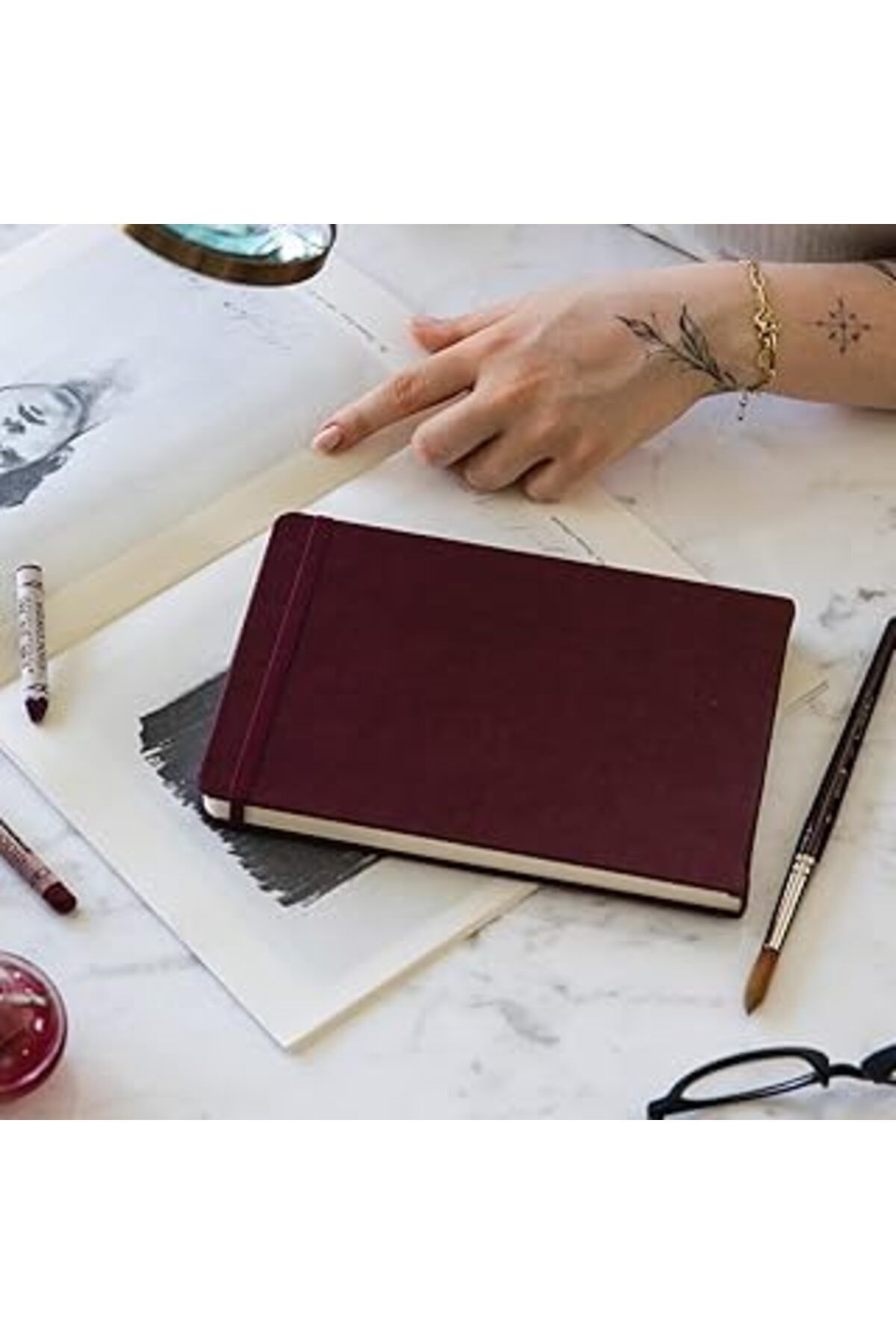 Pazarcan 21X15 Cm Sert Kapak 80 Yaprak 140 Gr. Eskiz Defteri - Sketch Book - Bordo