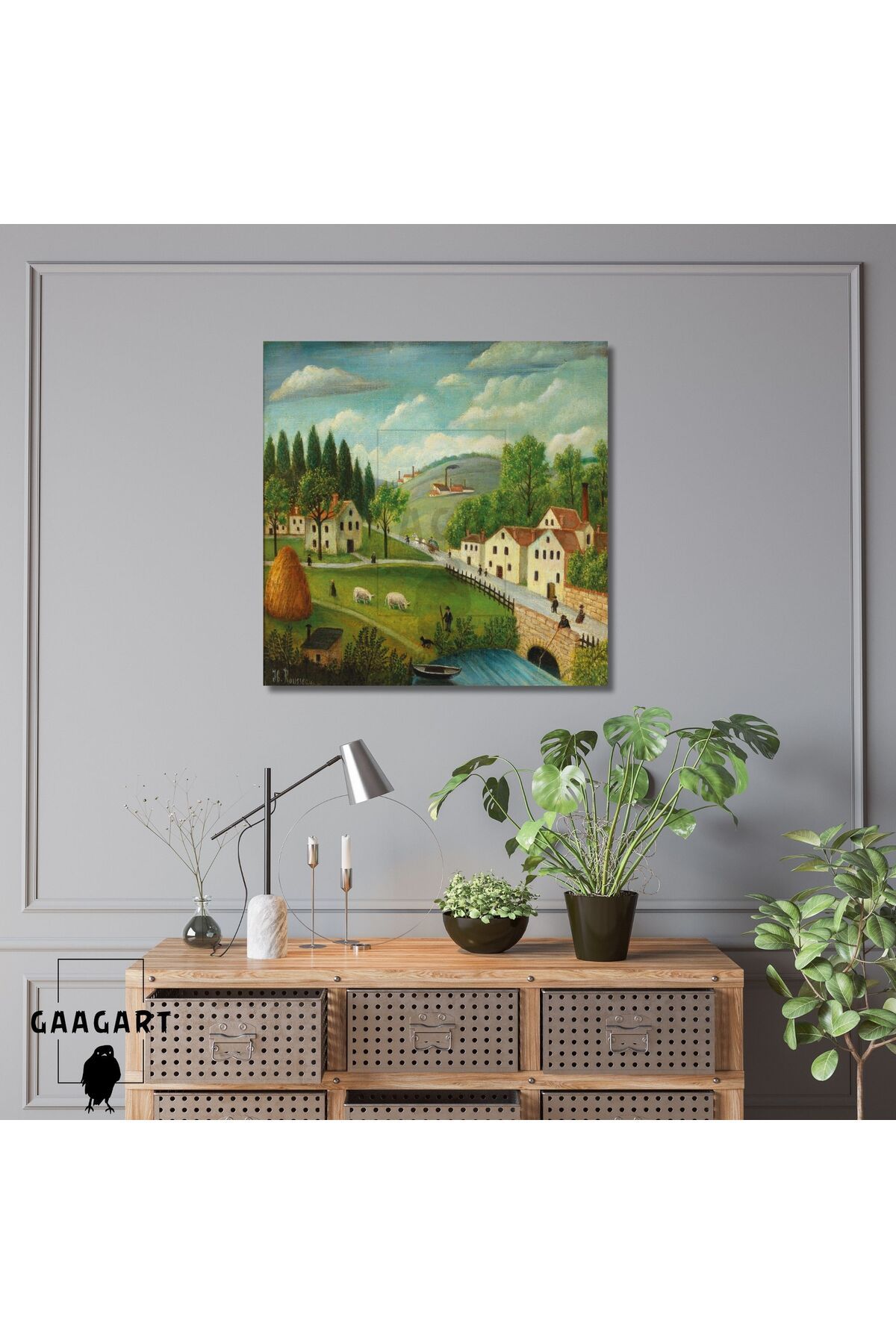 GAAGART Kare Kanvas Tablo Ünlü Eserler Henri Rousseau-Pastoral Landscape With Stream 1875–80