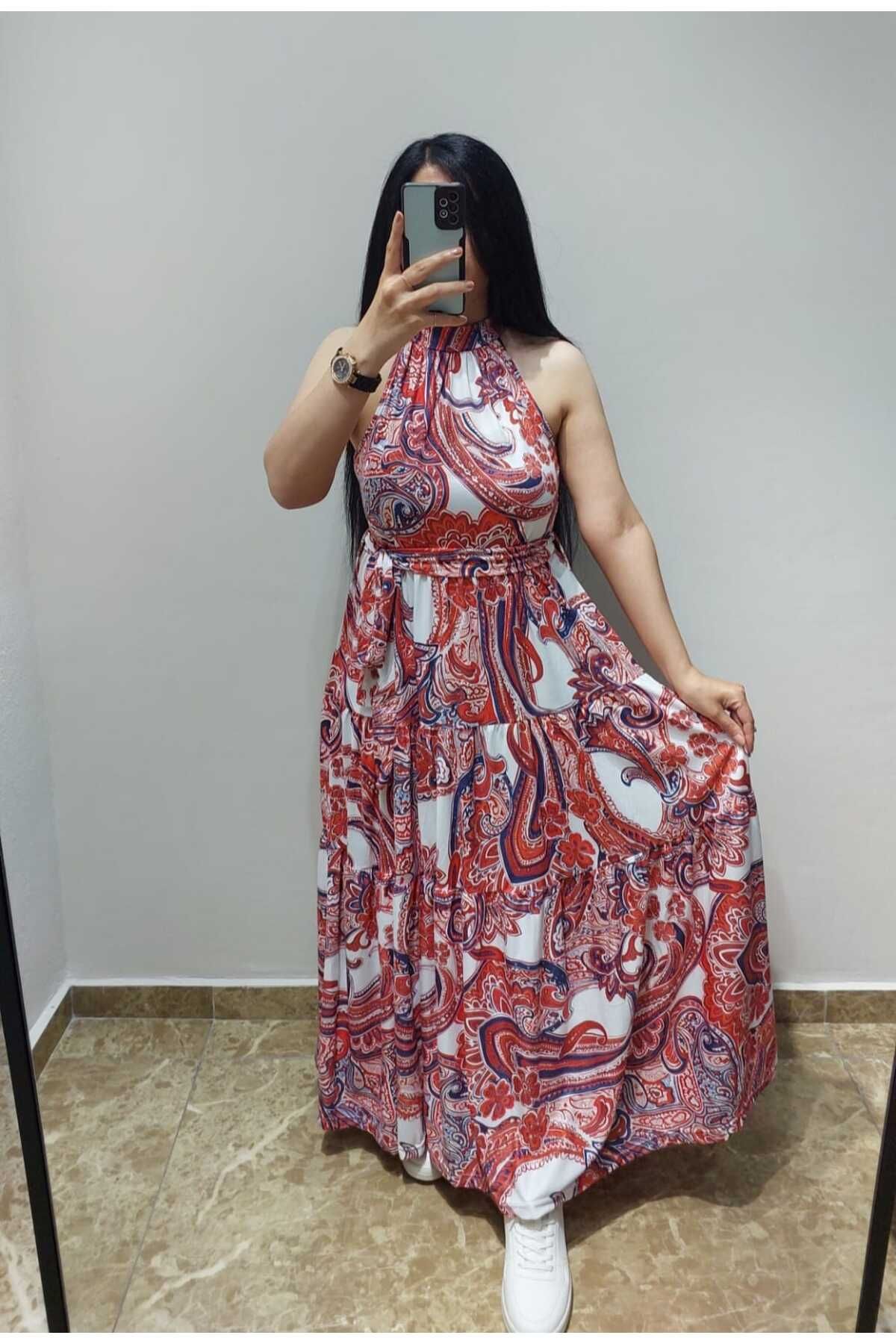 Nida Çelik Collection Desenli Uzun Elbise