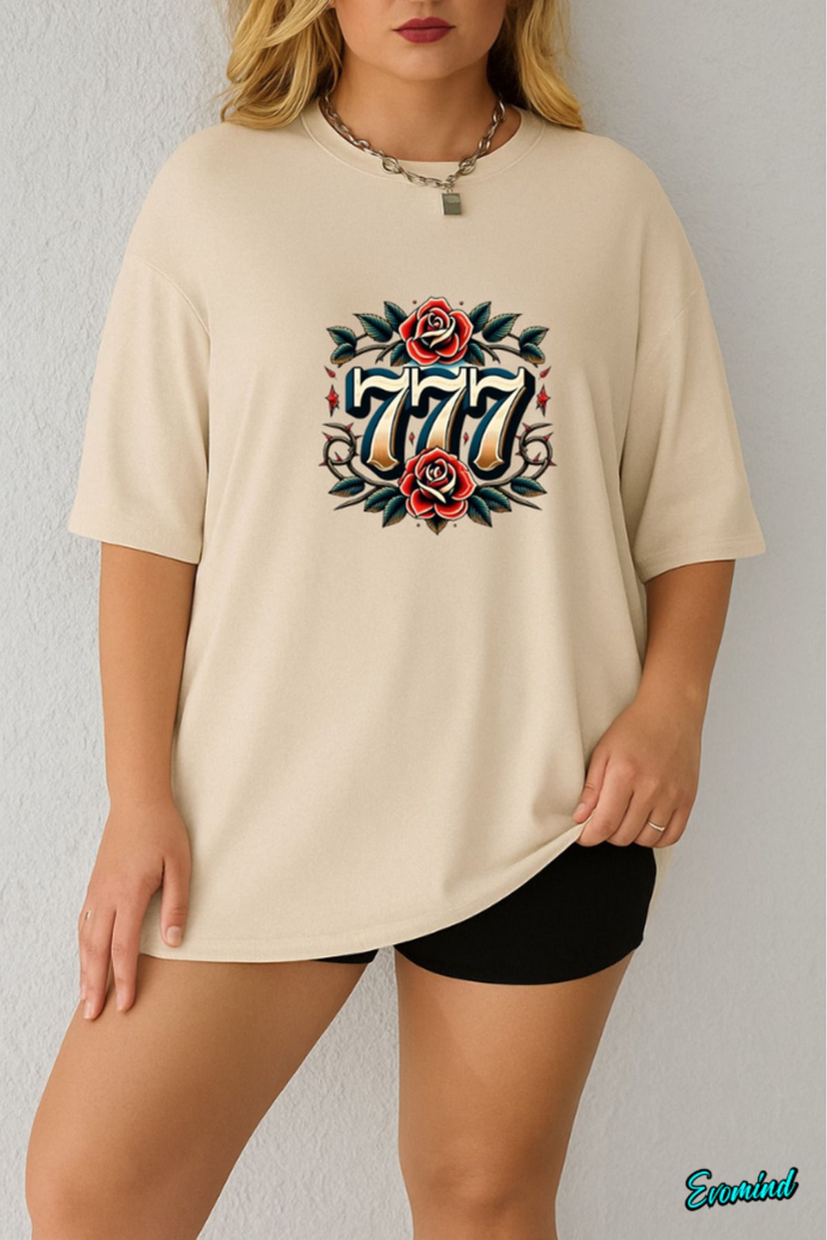 Evomind Büyük Beden 777 Baskılı T-shirt