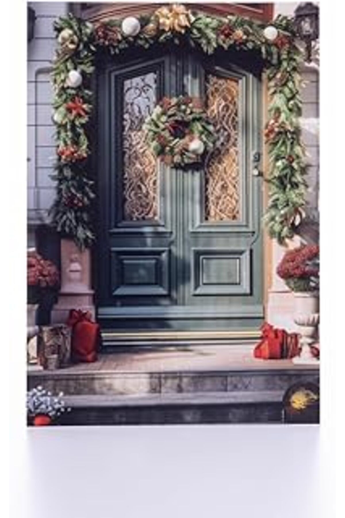 ASİTAN Bimotif Kartpostal, Yılbaşı, Yeşil Garlandlı Süslü Kapı, 12X17 Cm 6 Adet