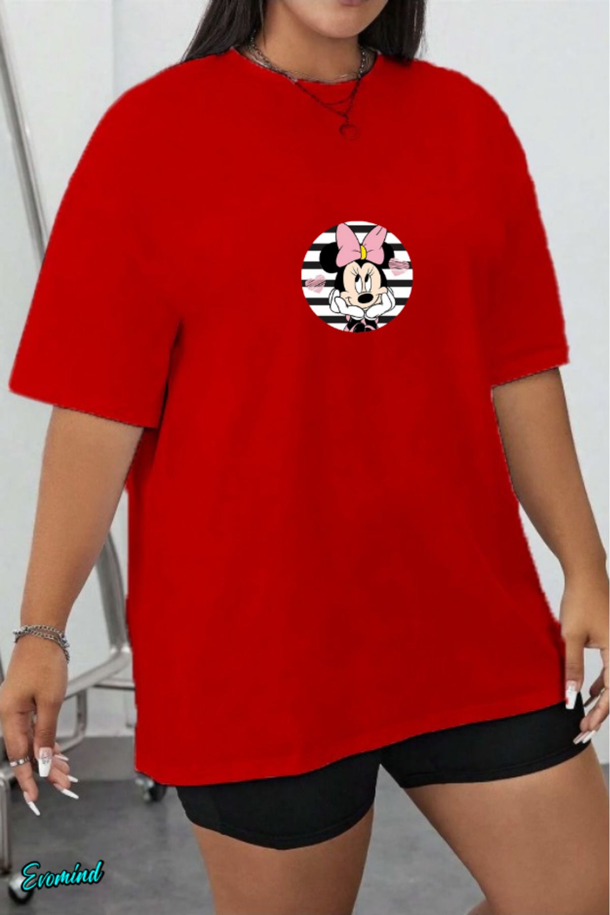 Evomind Büyük Beden Çizgi Karakter Baskılı T-shirt