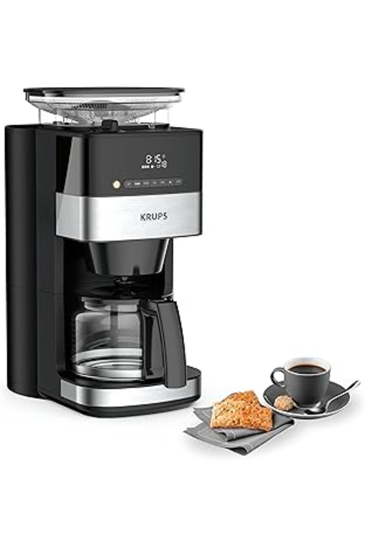Mu Art Ahşap Krups Km8328 Grind Aroma Kahve Makinesi, Öğütücülü | 24 Saat Zamanlayıcı | 180 G Çekirdek Kabı | 1,