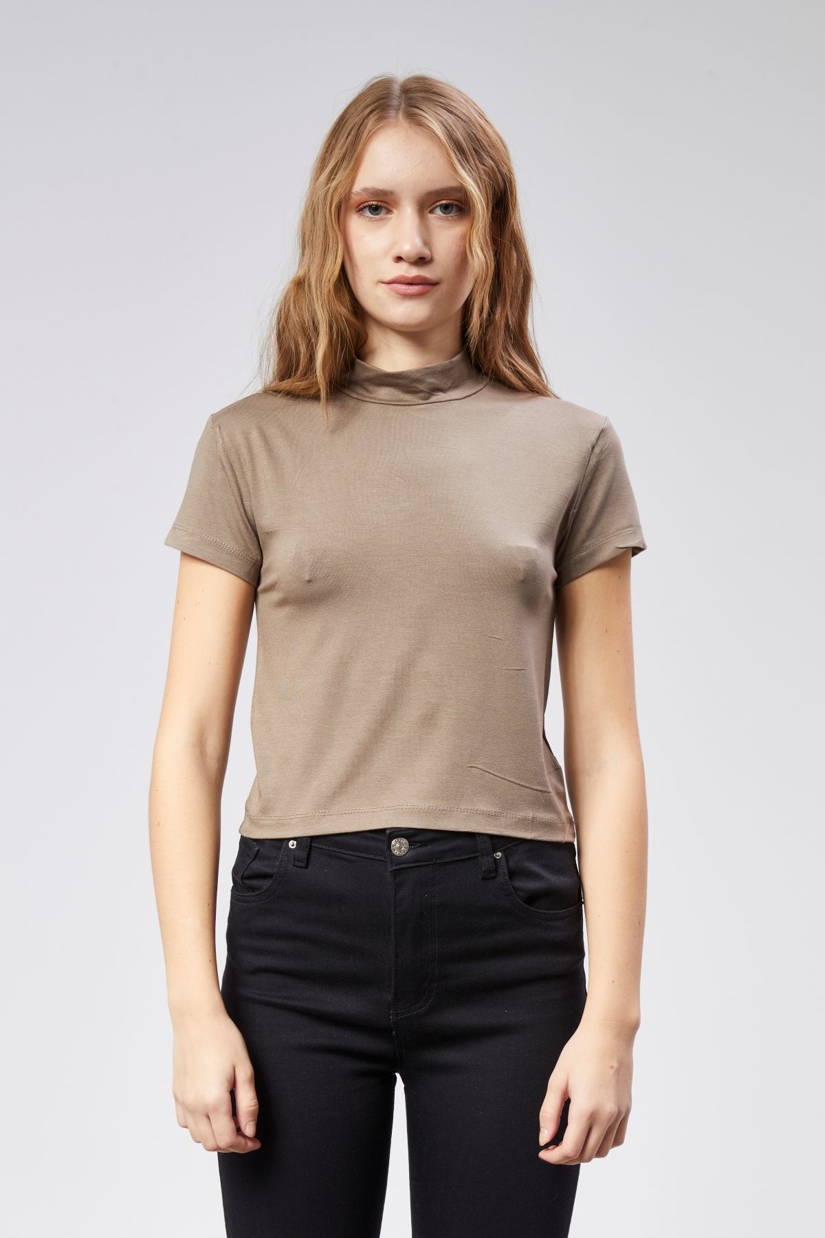 TF The Fancy For You Kadın Yarım Balıkçı Yaka Viscon Kumaş Kısa Kollu Crop Bluz