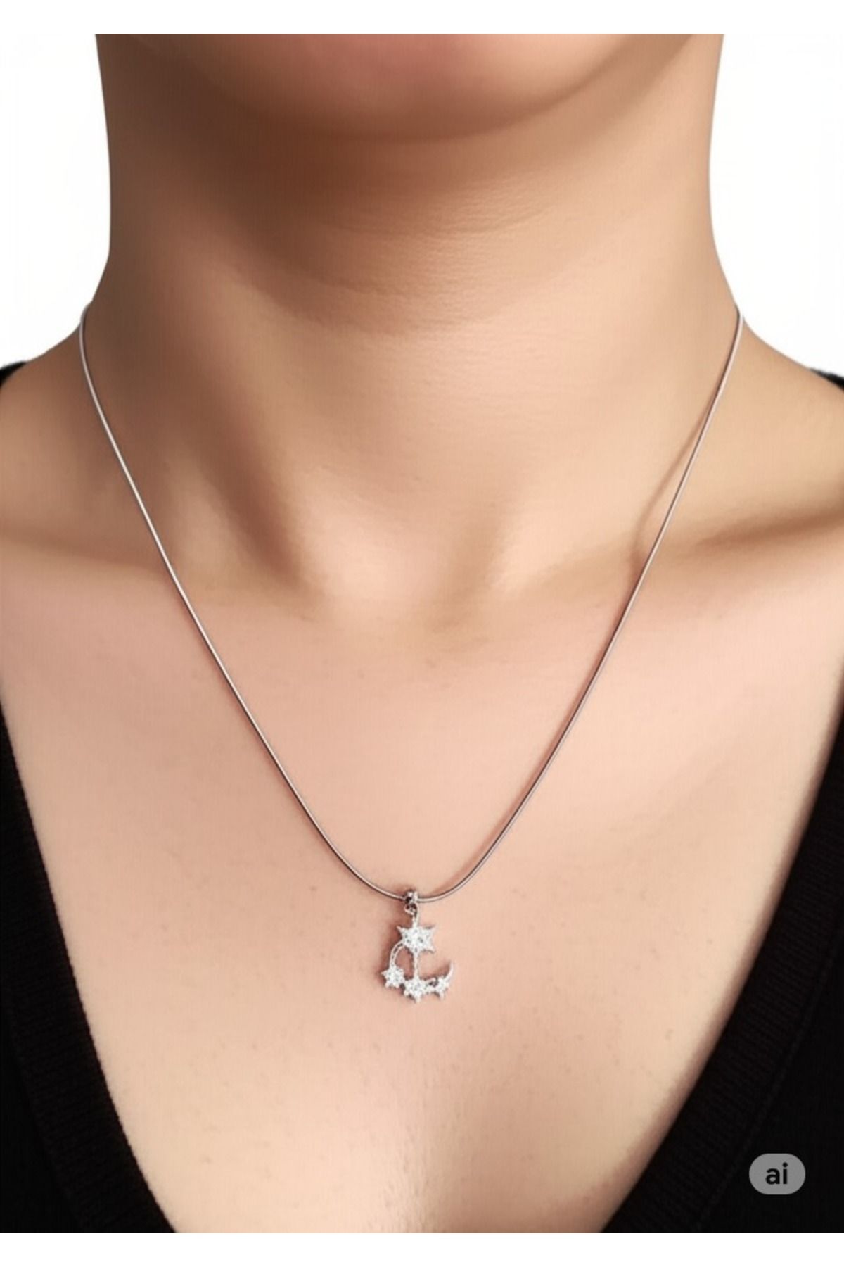 FAMEMUS ACCESSORY Zirkon Taşlı Ay Yıldız Kadın Kolye
