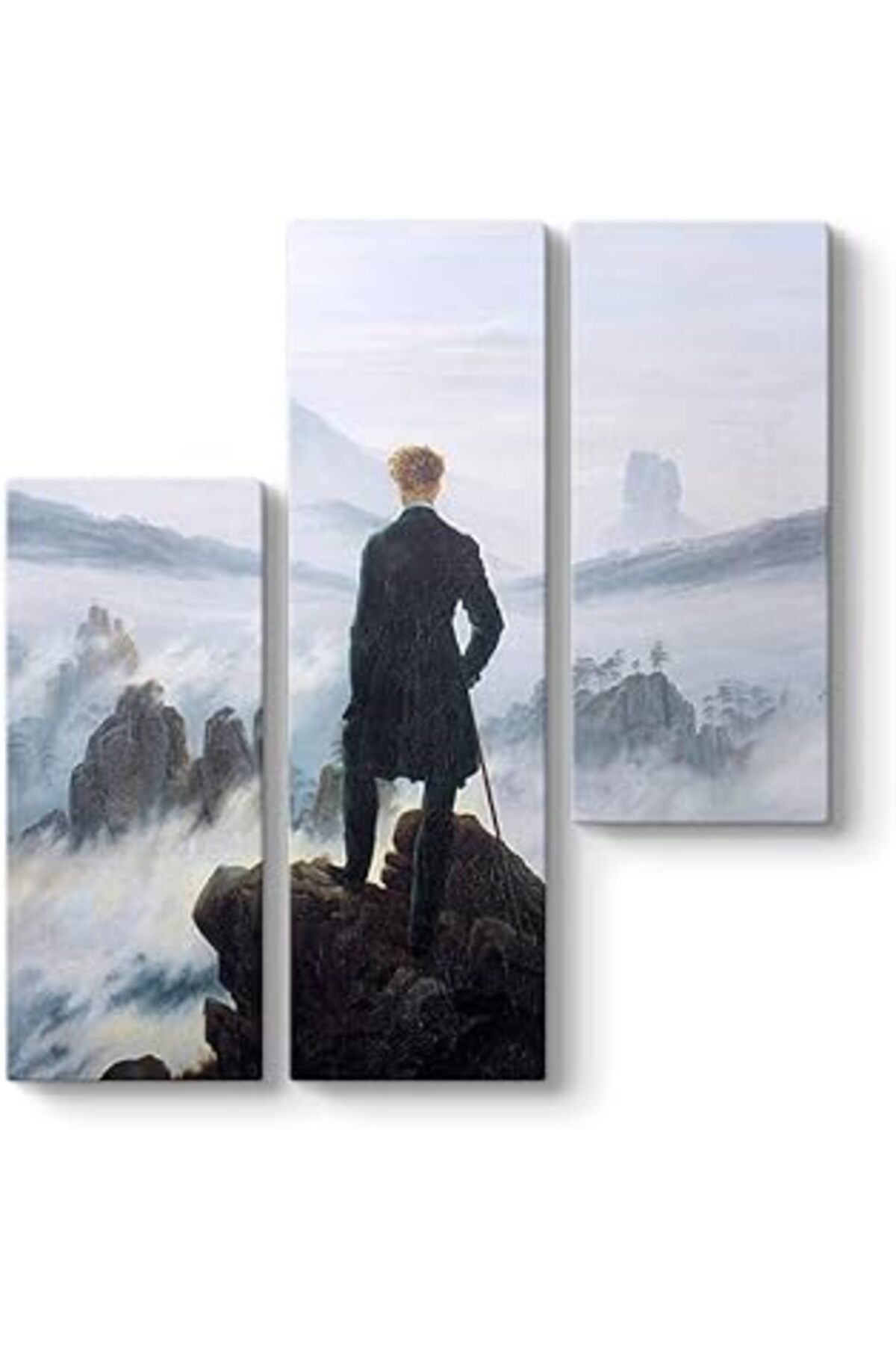 Mu Art Ahşap Caspar David Friedrich - Bulutların Üzerinde Yolculuk Tablosu 96 X 100-3 Parçalı