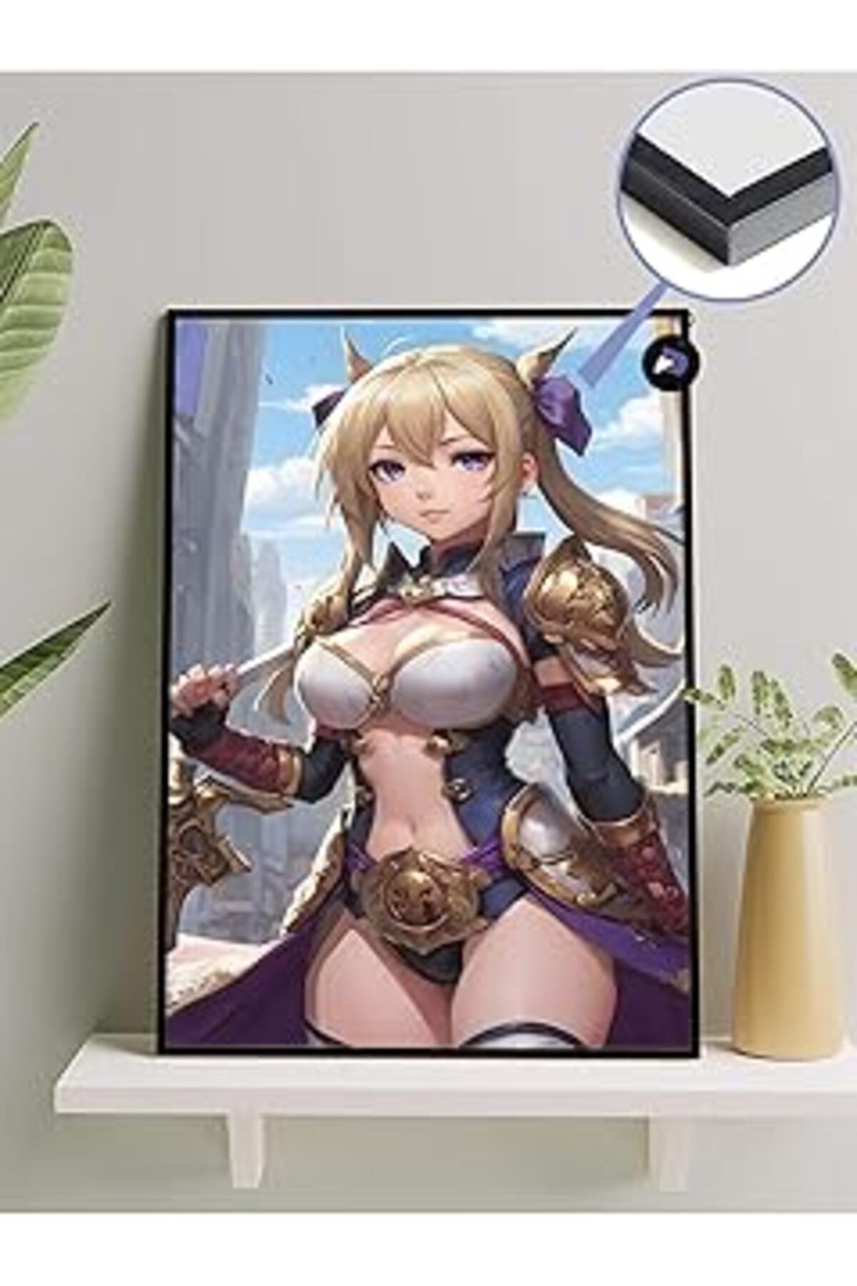 Pazarcan Postermanya (Pster458) Sarı Savaşçı Anime Kızı Manga Anime Çerçeveli Tablo - Çerçeveli Poster 21 X