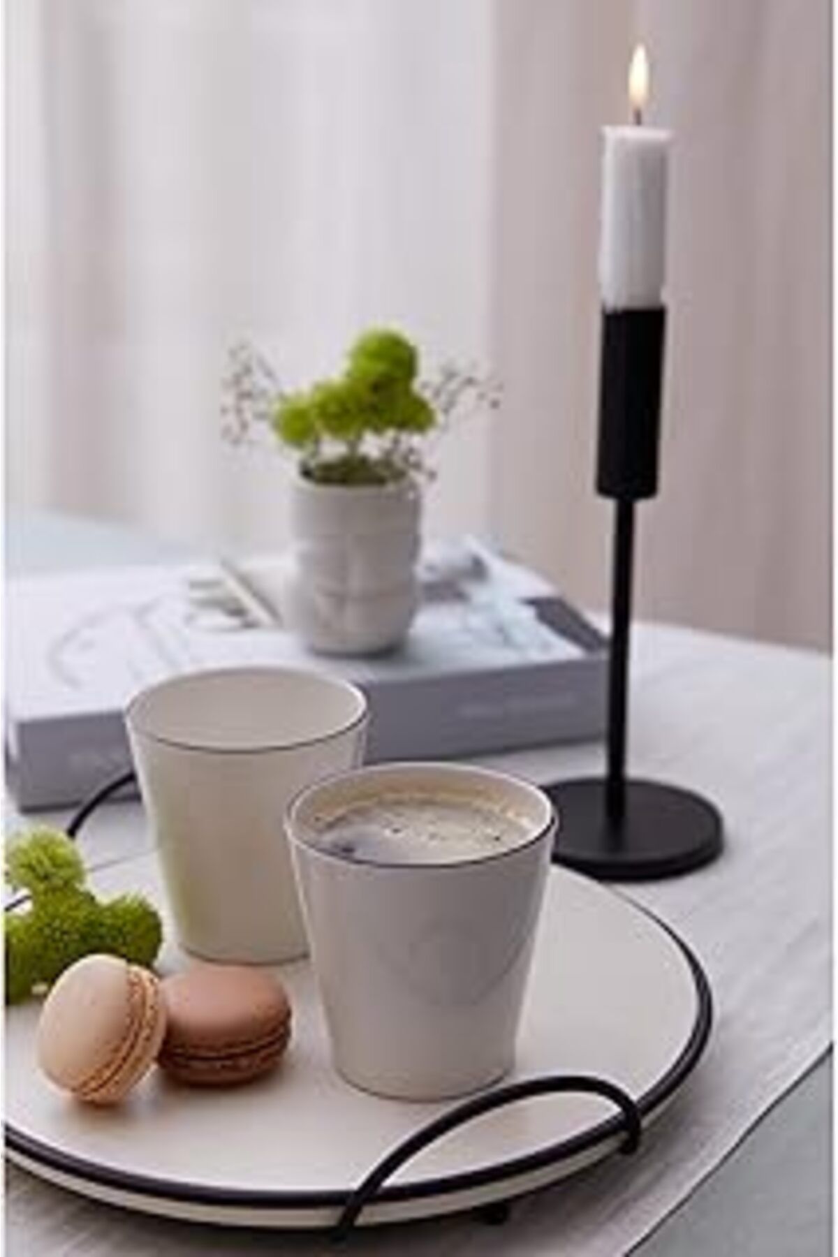 Mu Art Ahşap Porselen Bone Ekin 2 Parça Mug Bardak, Siyah Fileli