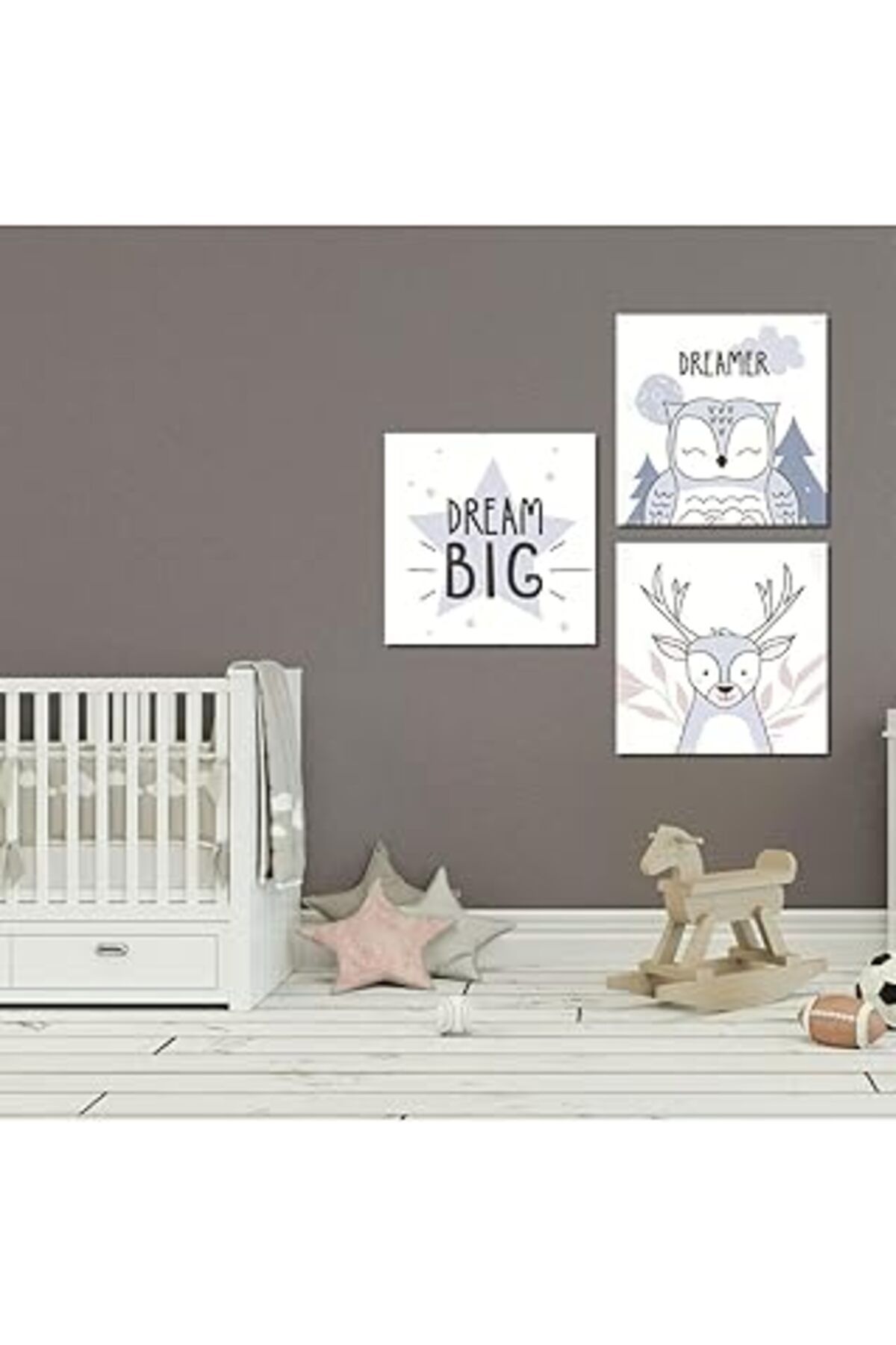 Pazarcan Gaagart 3'Lü Kanvas Bebek Odası Soft Baykuş Ve Geyik Tablo Seti 50 X 50 Gartnm2055