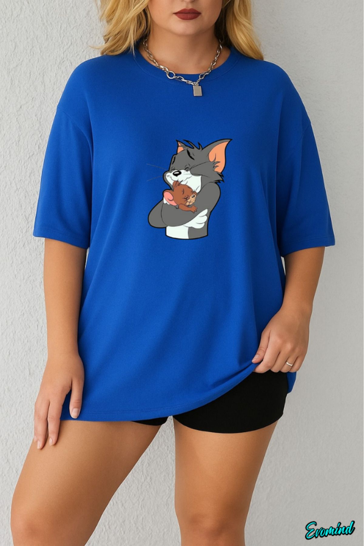 Evomind Büyük Beden Çizgi Karakter Baskılı T-shirt