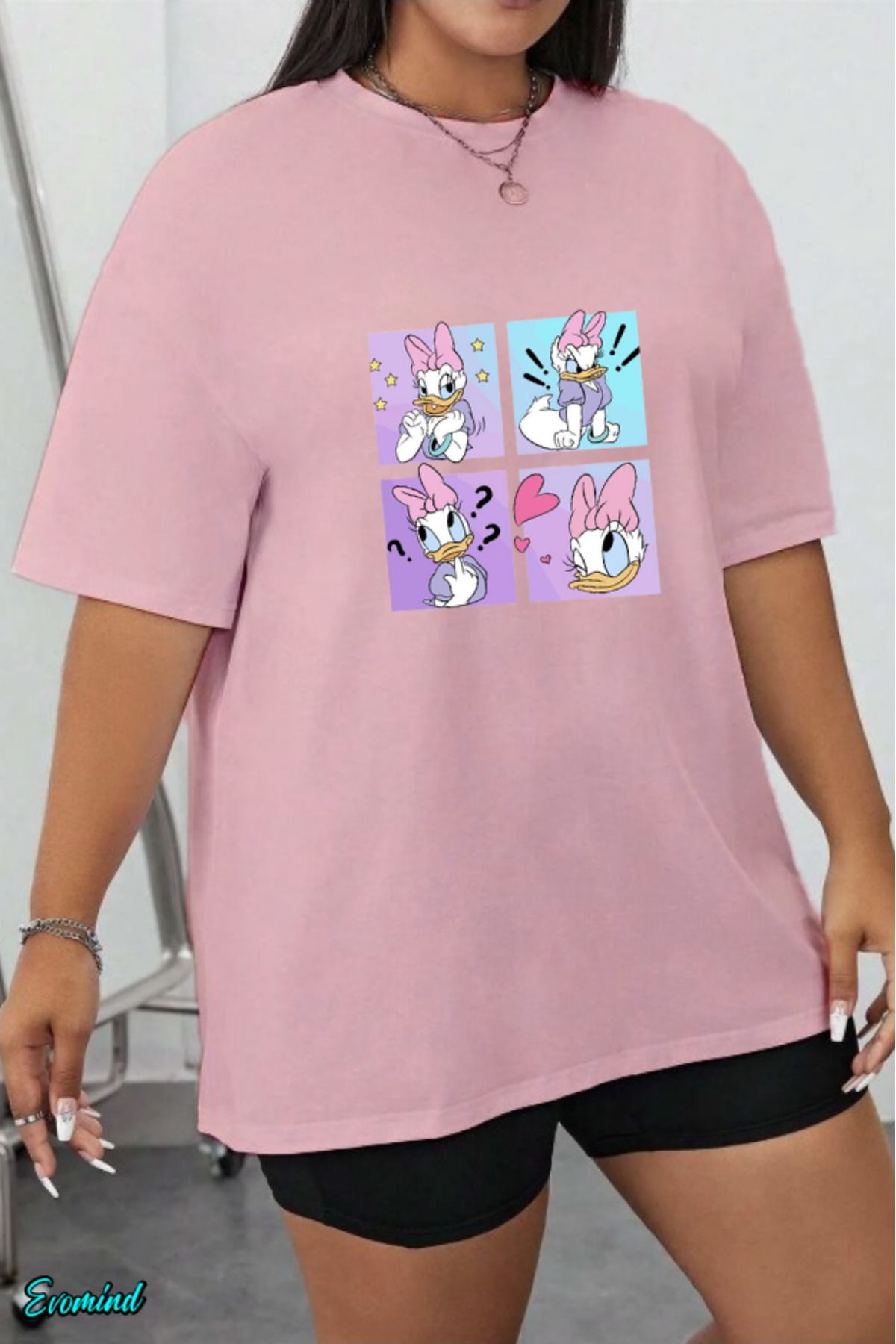 Evomind Büyük Beden Çizgi Karakter Baskılı T-shirt