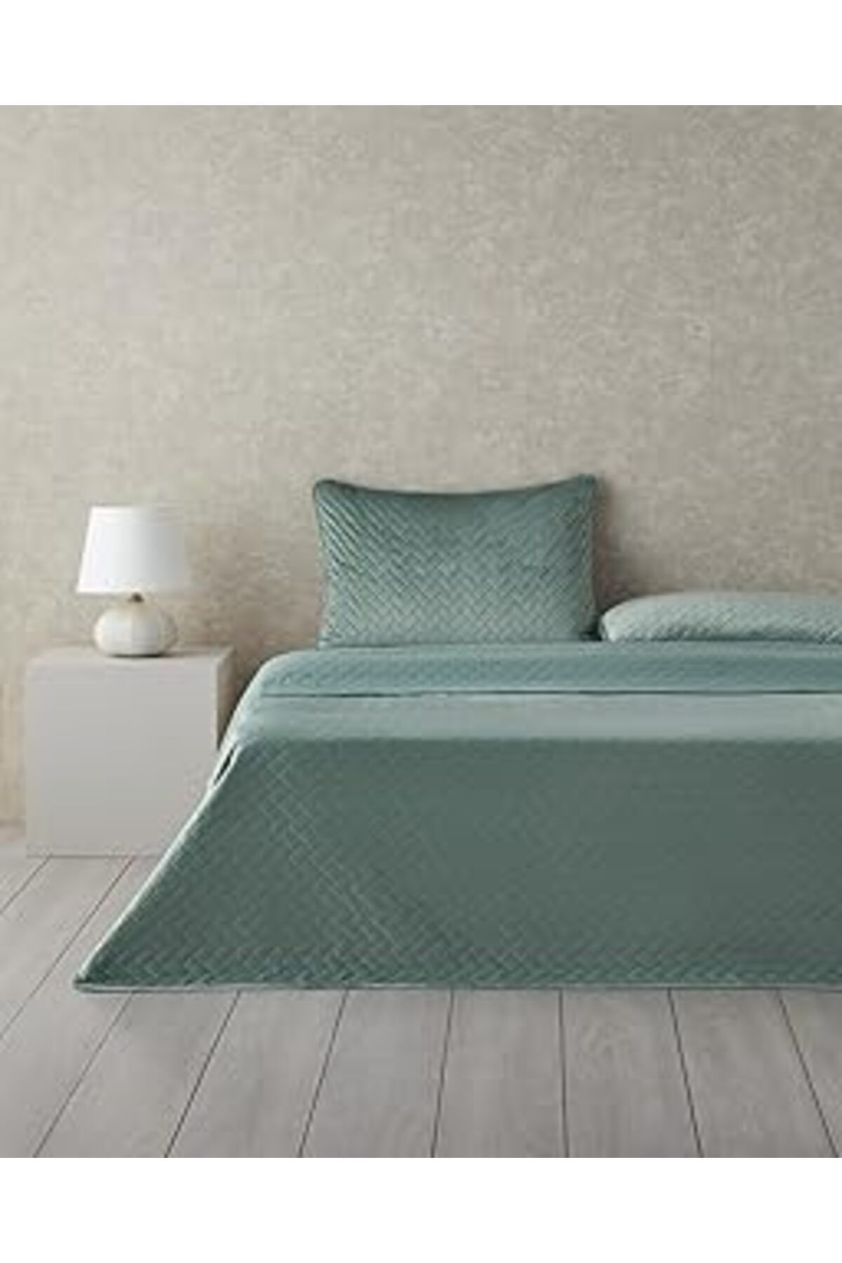 Qedii English Home Wicker Kadife Çift Kişilik Yatak Örtüsü Takımı Yeşil