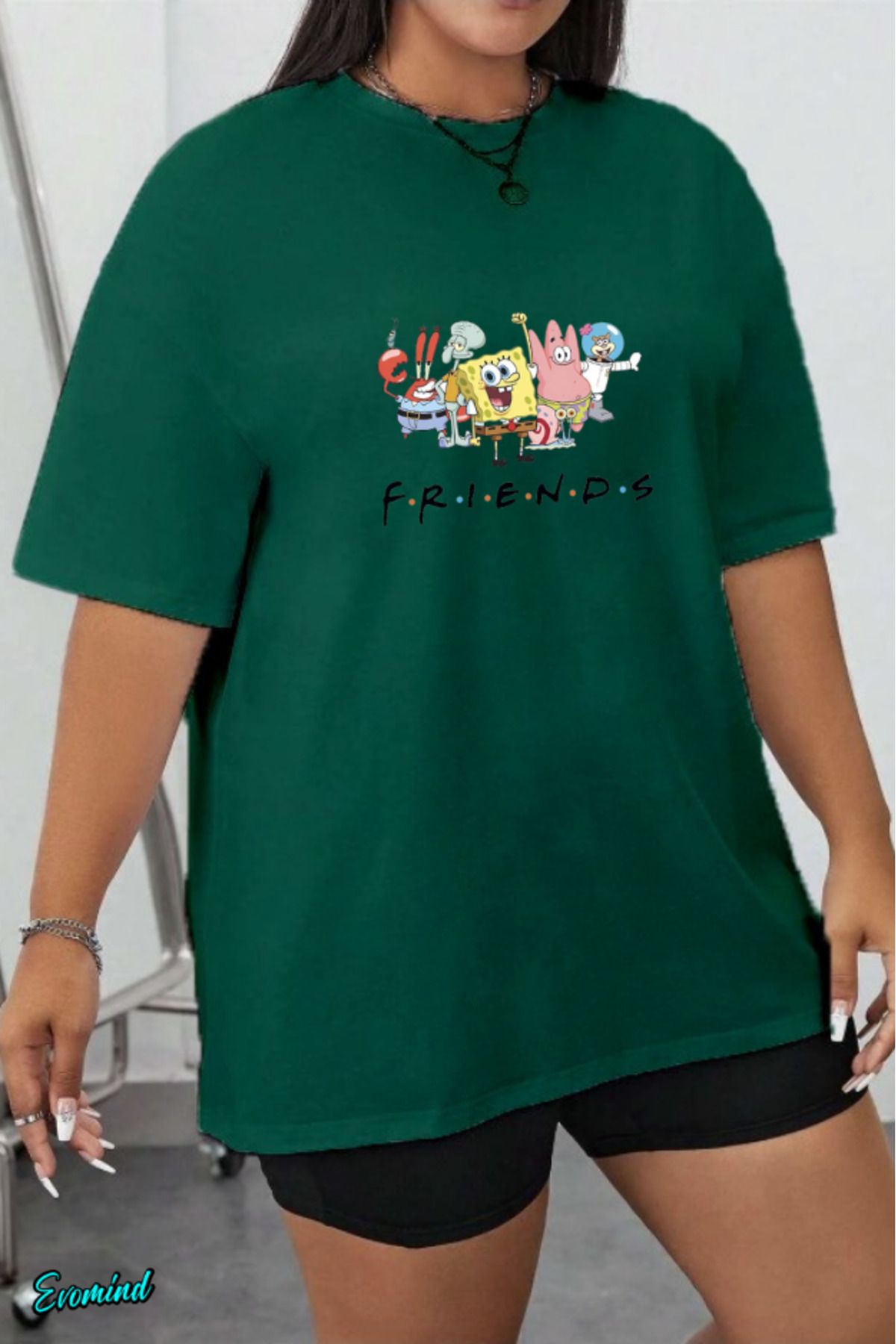 Evomind Büyük Beden Çizgi Karakter Baskılı T-shirt