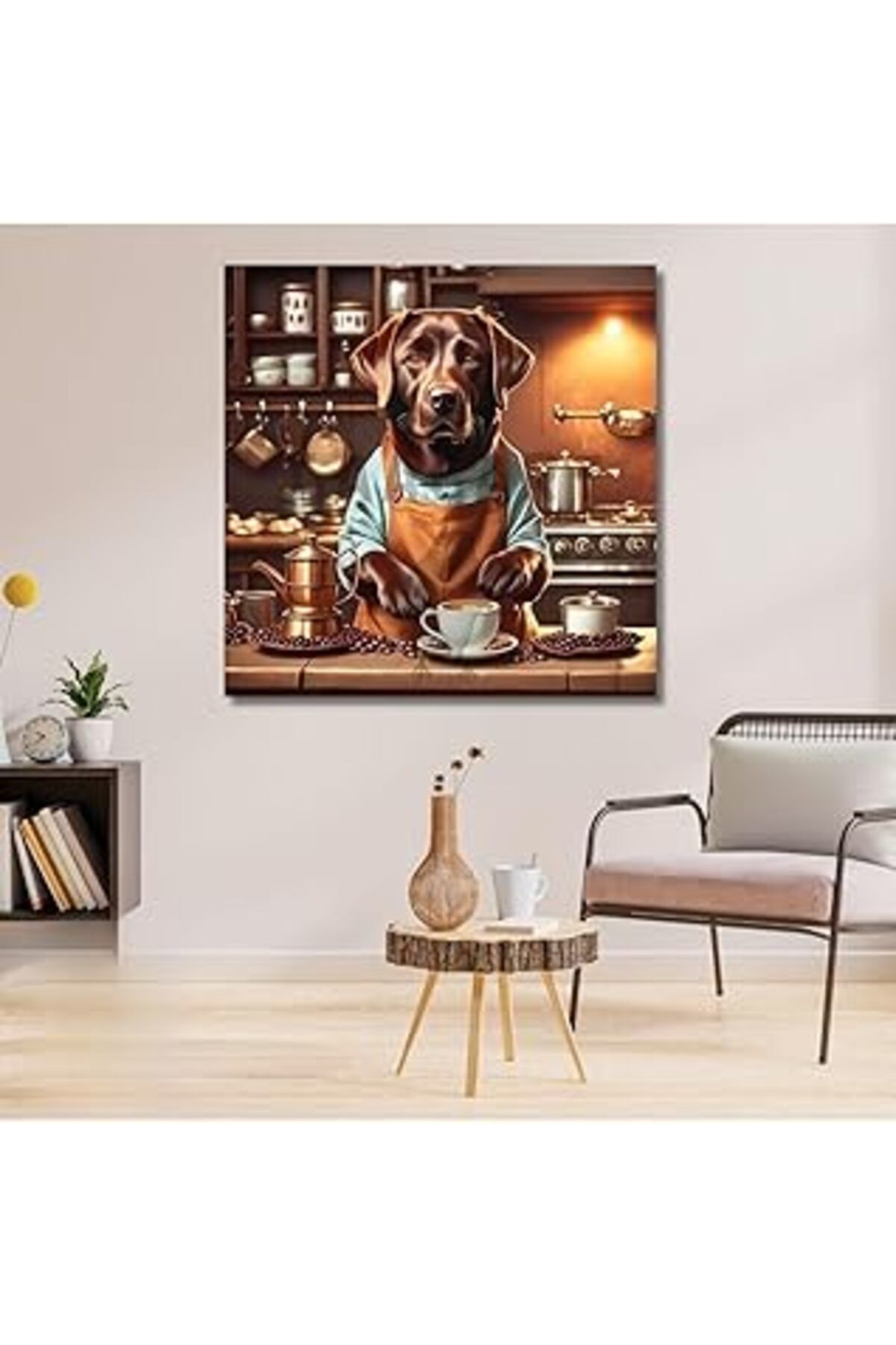 Pazarcan Gaagart Kanvas Kahve Köşesi Cafe Tablosu Barista Kahverengi Labrador, 70 X 70