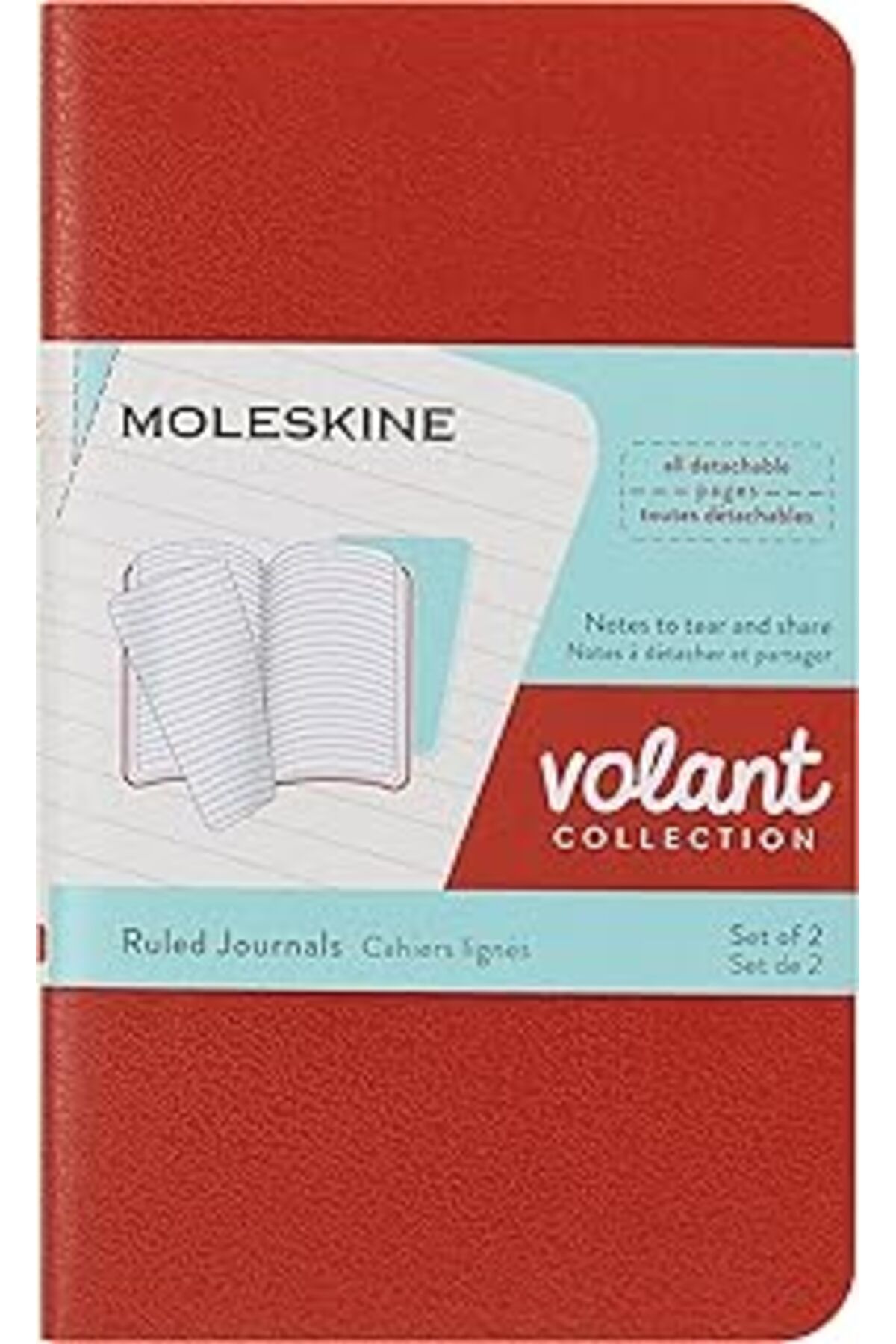 Pazarcan Moleskine Volant Not Defteri (Çizgili, Yumuşak Kapak, X-Small) 2'Li Set Mercan Kırmızısı, Deniz Mav