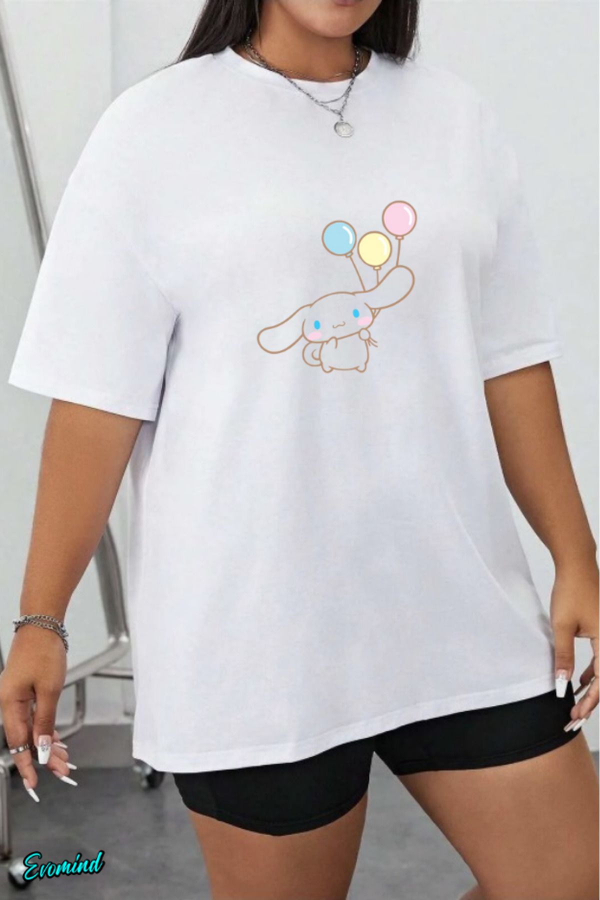 Evomind Büyük Beden Çizgi Karakter Baskılı T-shirt