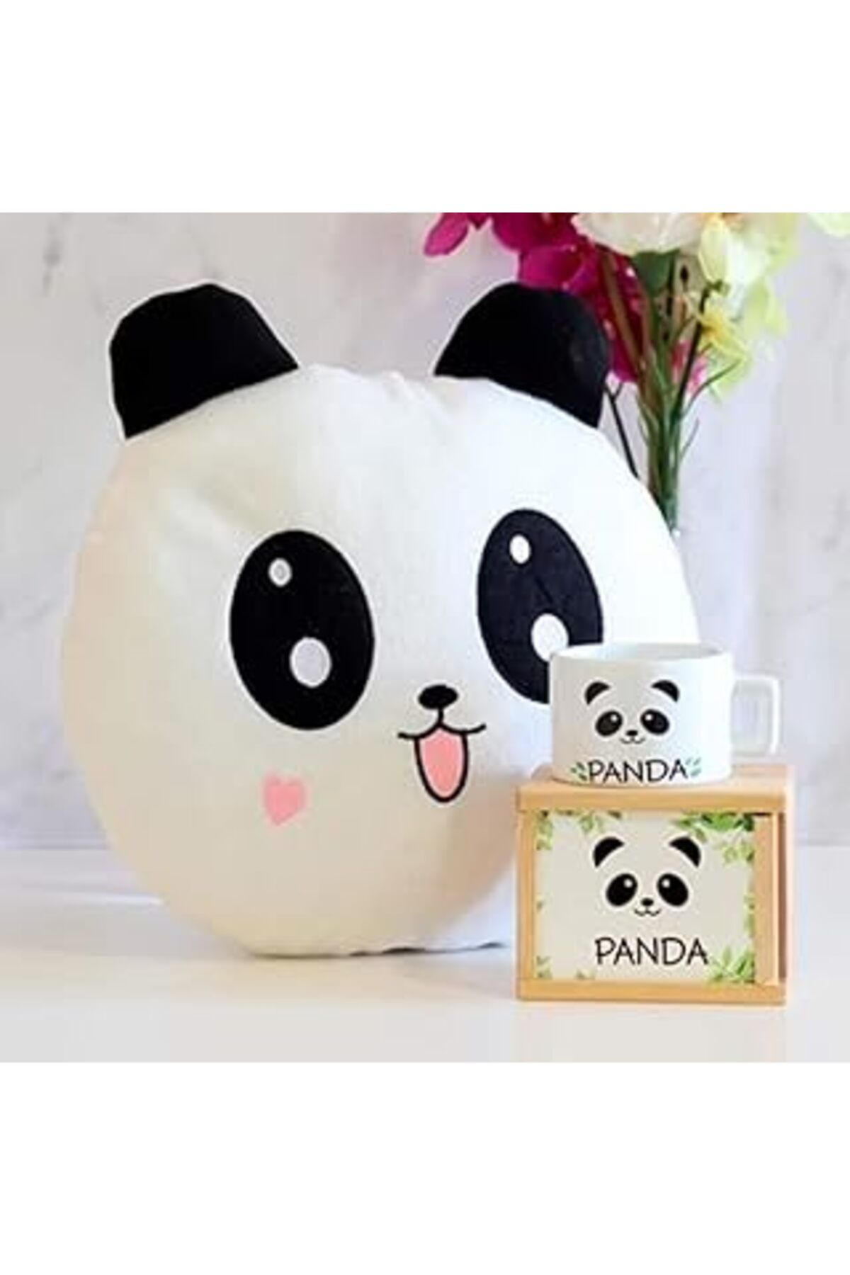 ASİTAN Giftmoda Ahşap Kutusunda Sevimli Panda Kupa Bardak Ve Yastık Seti