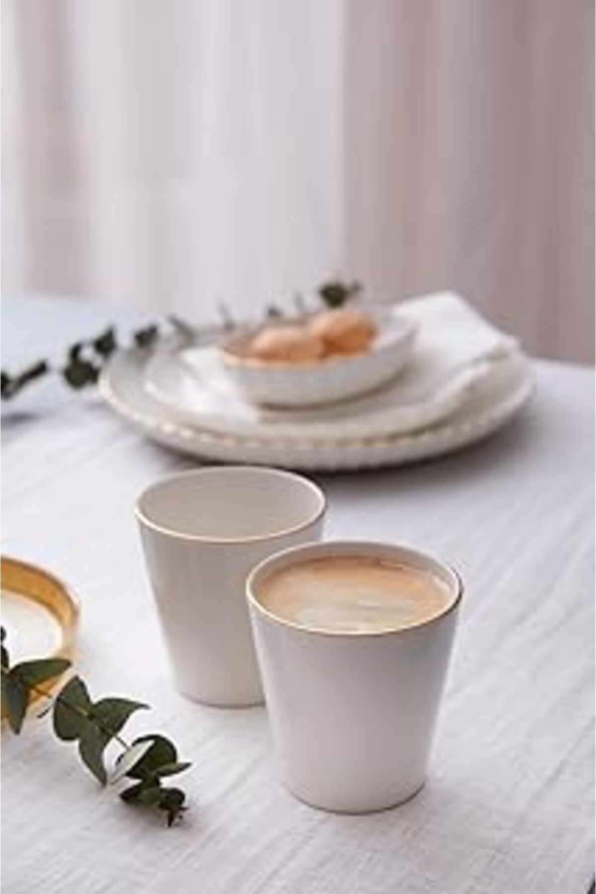 Mu Art Ahşap Porselen Bone Ekin 2 Parça Mug Bardak, Altın Fileli