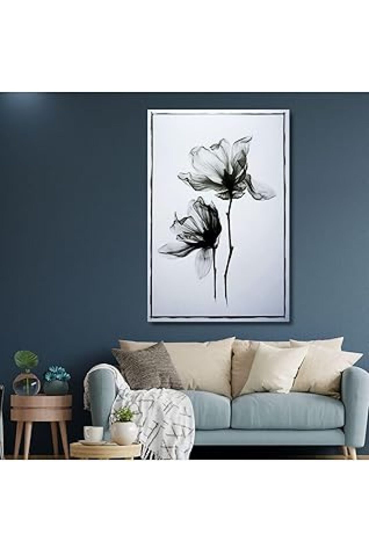 Pazarcan Gaagart Tekli Dikey Kanvas Duvar Tablosu Siyah Beyaz Sanatsal Çiçek, 40 X 60