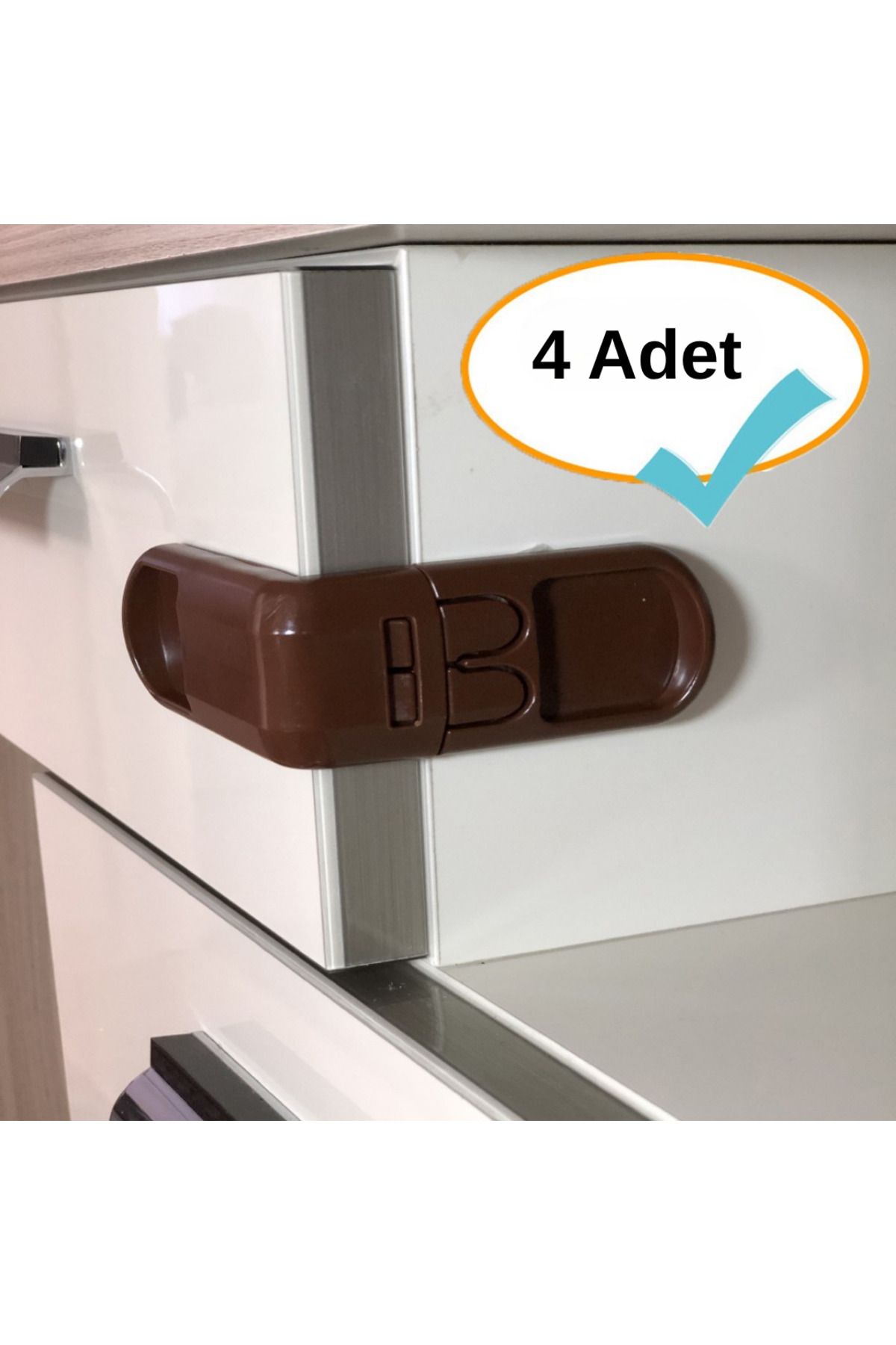 Evokids Çift Butonlu Çekmece Kilidi Kahverengi (4 Adet)