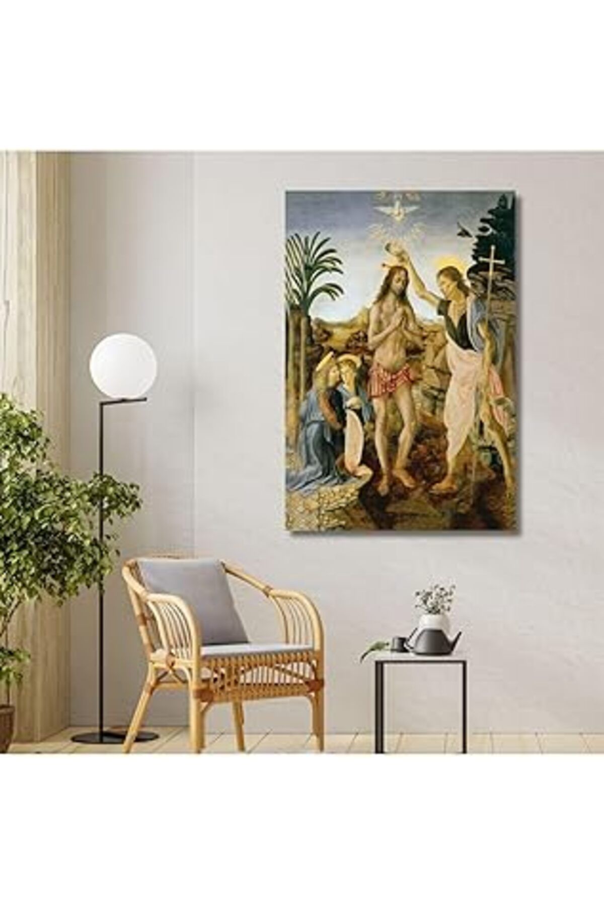 NETWORK ART Gaagart Tekli Dikey Kanvas Duvar Tablosu Leonardo Da Vinci İsa’Nın Vaftizi, 100 X 150