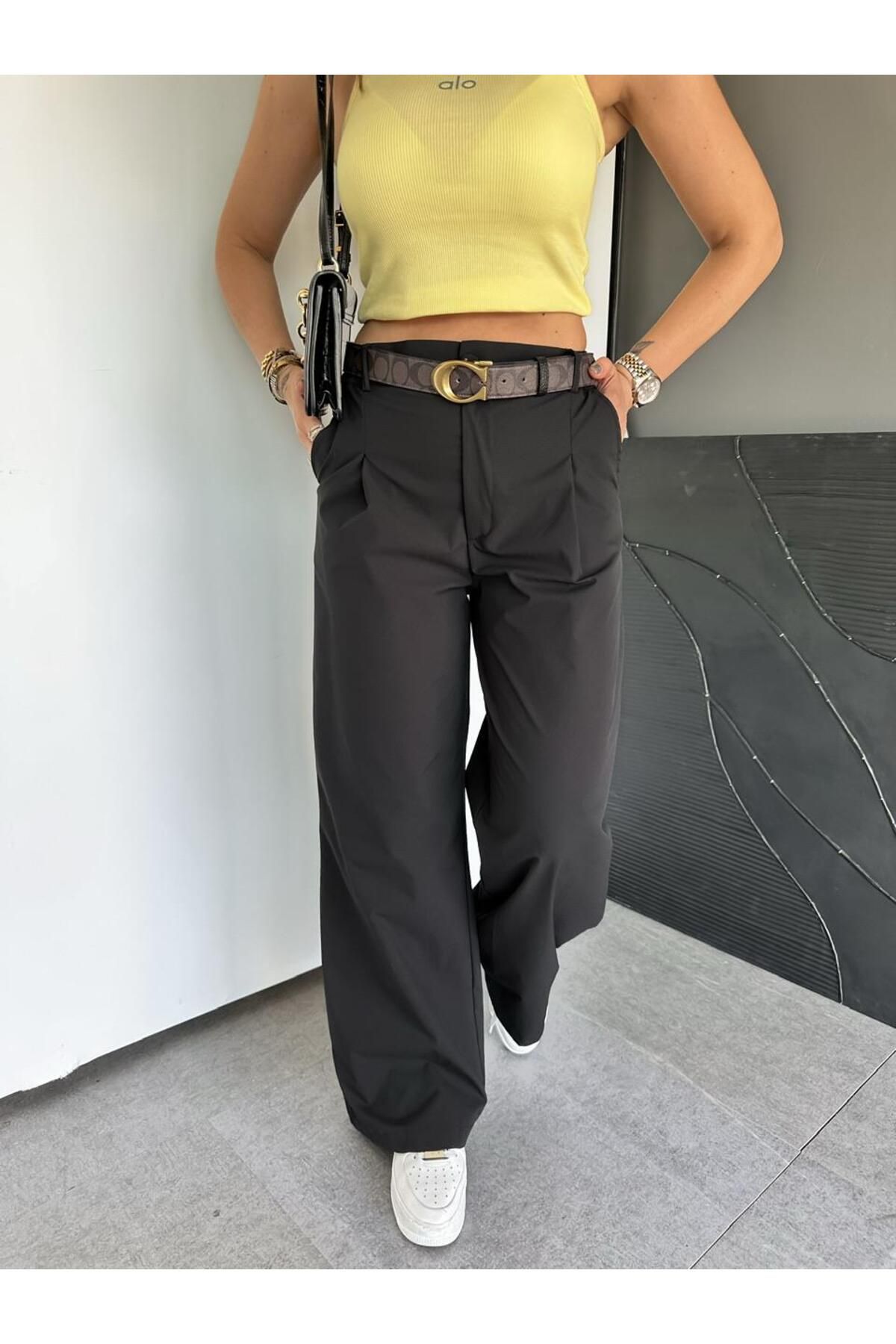 Zerrincan Giyim Siyah Beli Lastikli Marka Model Bol Pantolon